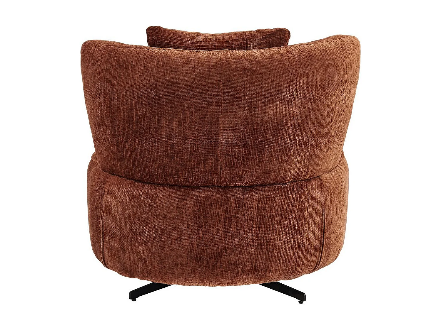 Fauteuil lounge pivotant en tissu chenillé terracotta piètement métal noir avec coussin dorsal - MIRAGE