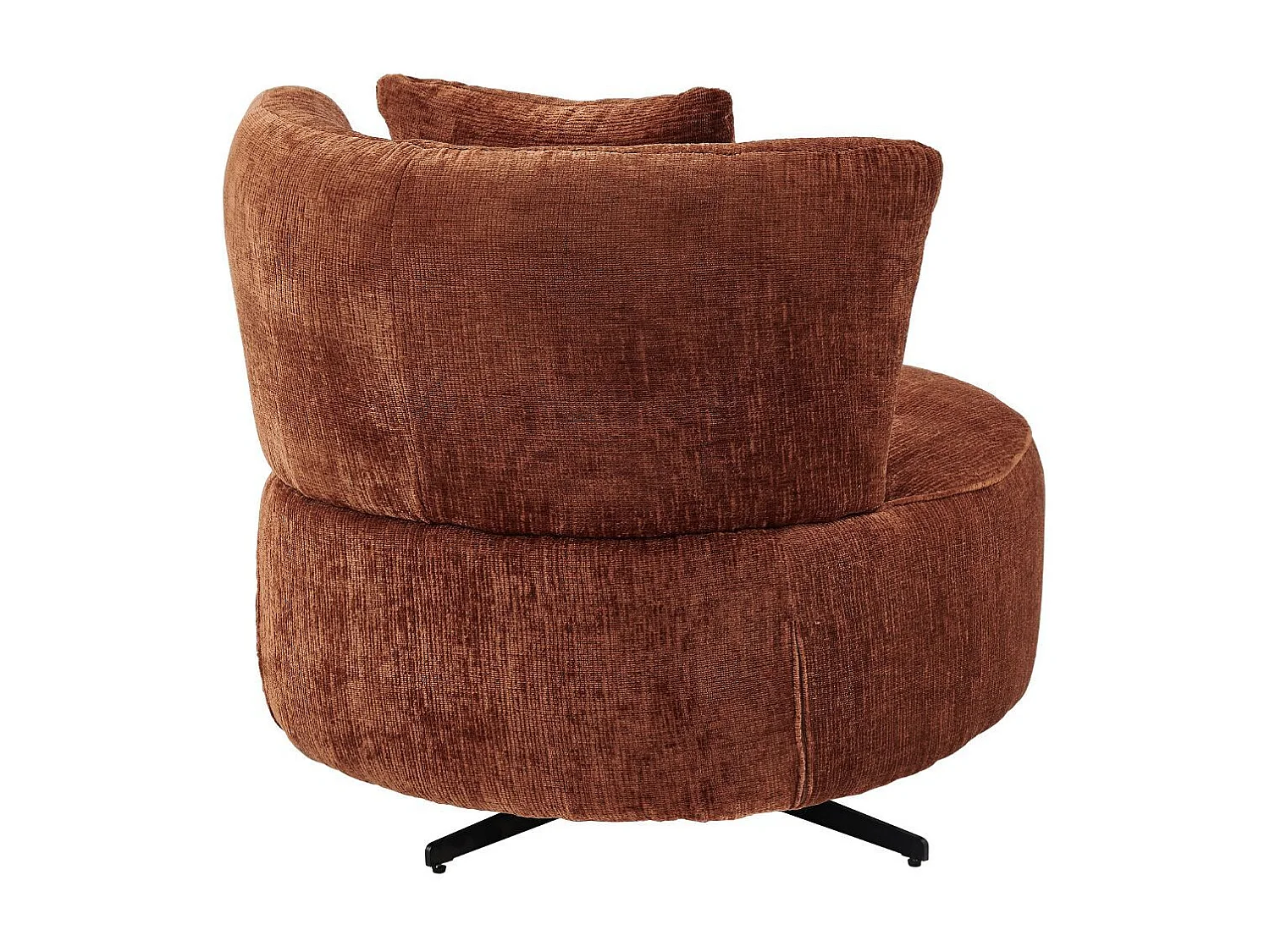 Fauteuil lounge pivotant en tissu chenillé terracotta piètement métal noir avec coussin dorsal - MIRAGE