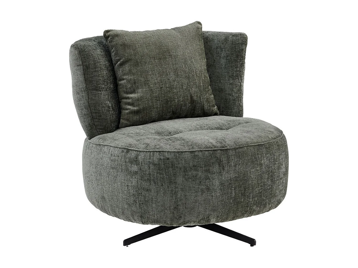 Fauteuil lounge pivotant en tissu chenillé vert piètement métal noir avec coussin dorsal - MIRAGE
