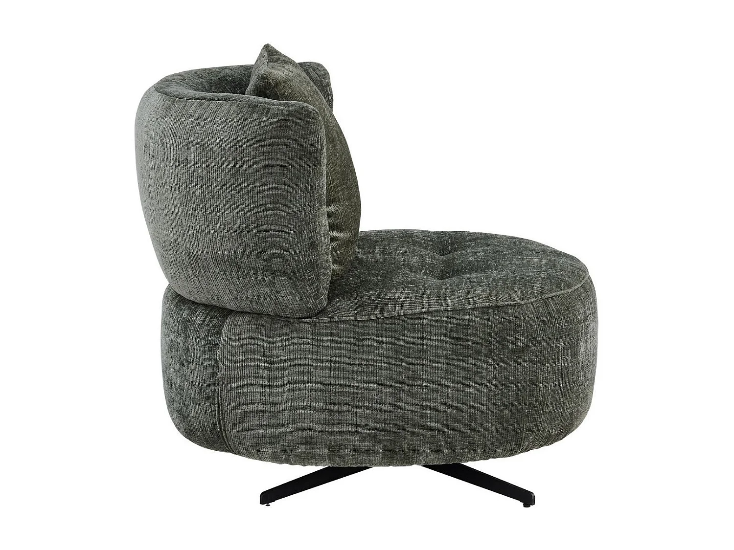 Fauteuil lounge pivotant en tissu chenillé vert piètement métal noir avec coussin dorsal - MIRAGE