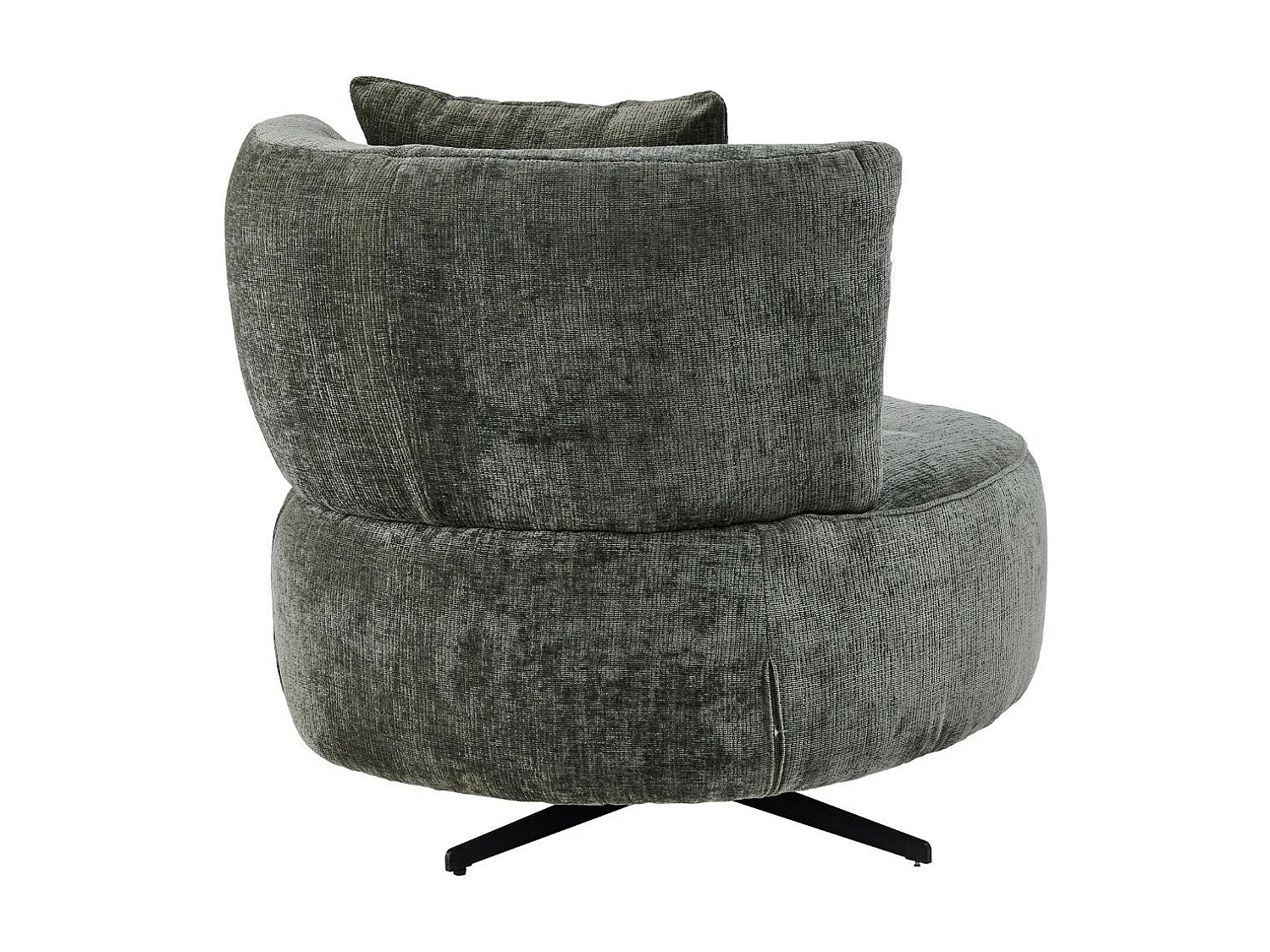 Fauteuil lounge pivotant en tissu chenillé vert piètement métal noir avec coussin dorsal - MIRAGE