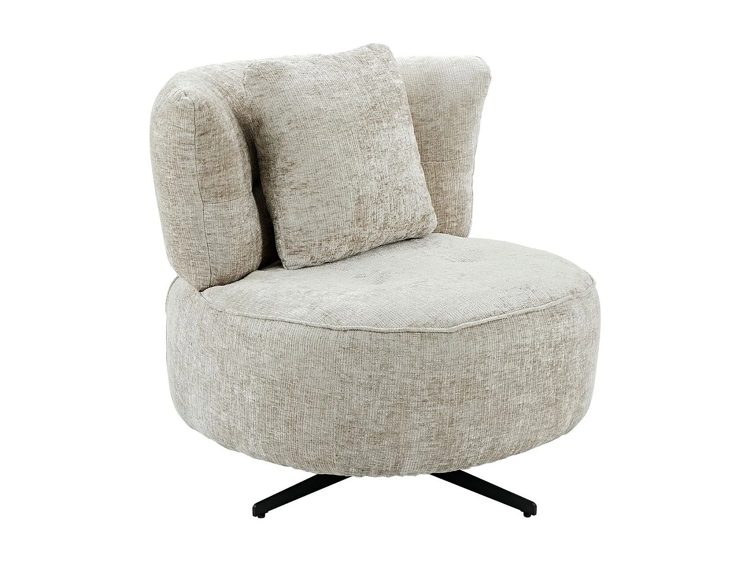Fauteuil lounge pivotant en tissu chenillé beige piètement métal noir avec coussin dorsal - MIRAGE
