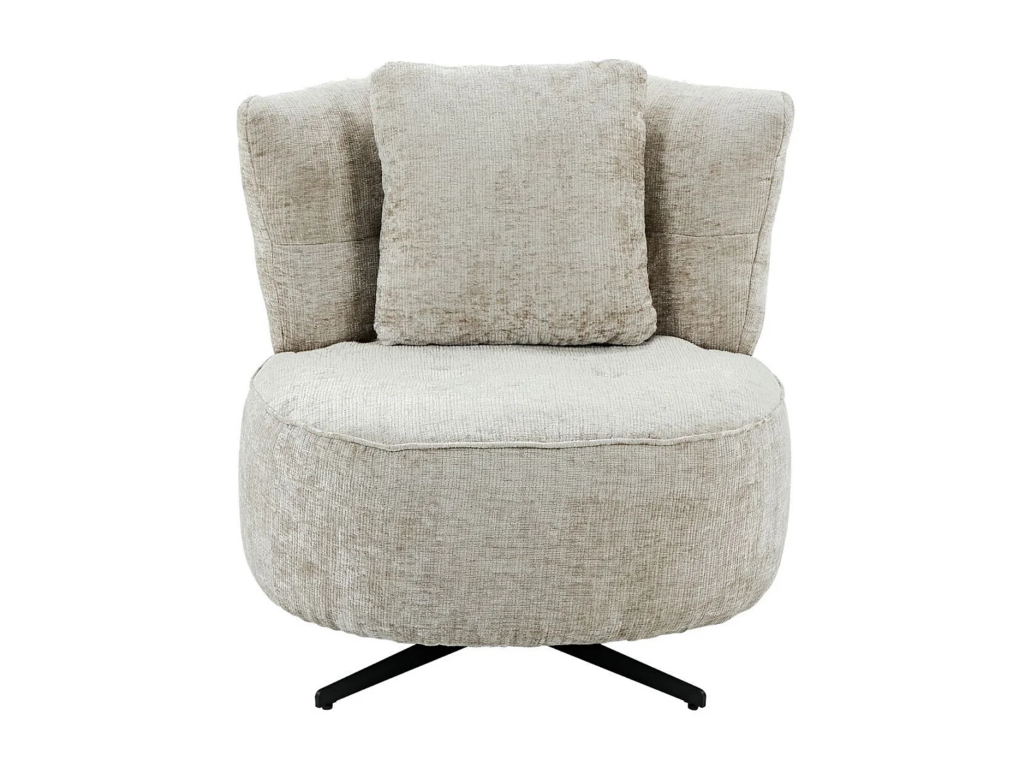 Fauteuil lounge pivotant en tissu chenillé beige piètement métal noir avec coussin dorsal - MIRAGE