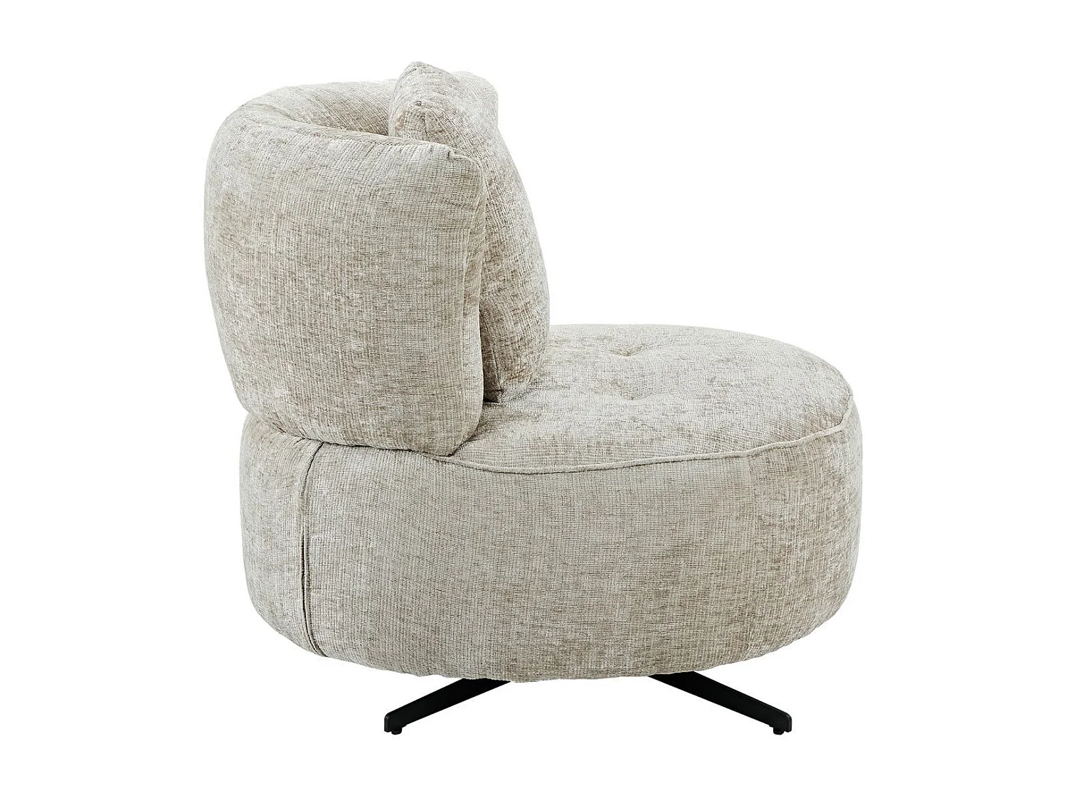 Fauteuil lounge pivotant en tissu chenillé beige piètement métal noir avec coussin dorsal - MIRAGE