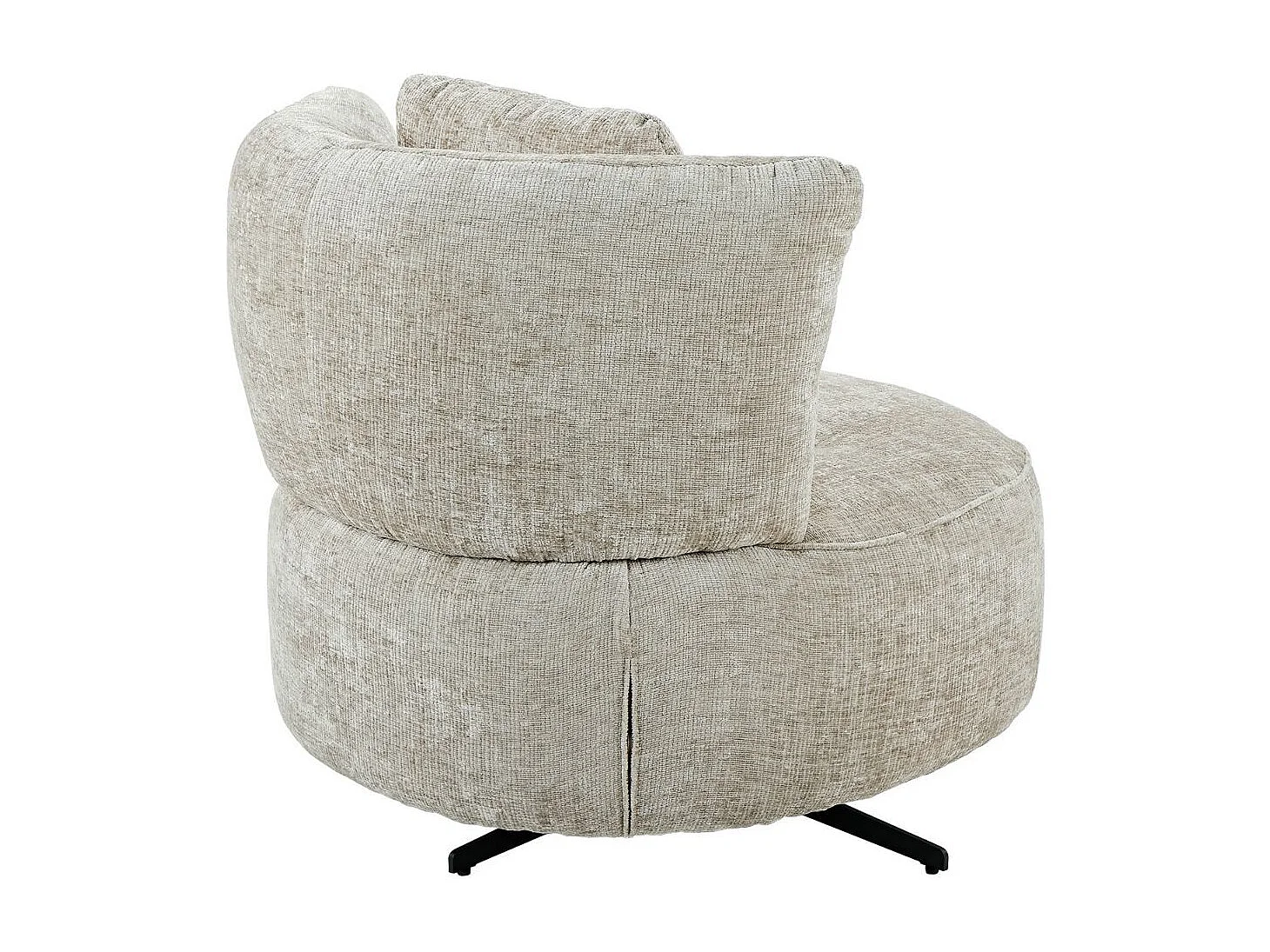 Fauteuil lounge pivotant en tissu chenillé beige piètement métal noir avec coussin dorsal - MIRAGE