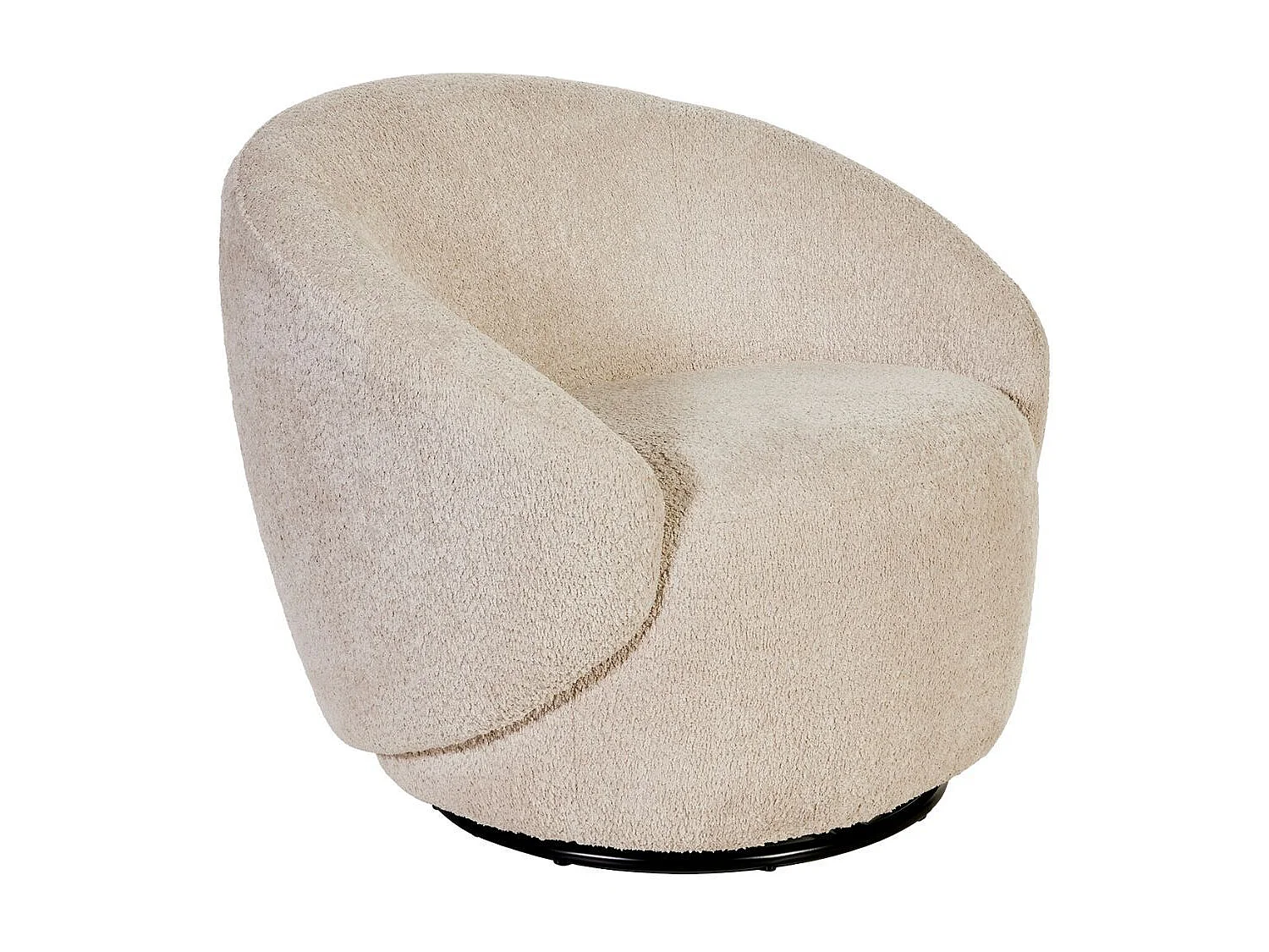 Fauteuil club pivotant en tissu poils courts style sherpa crème - KATMANDOU