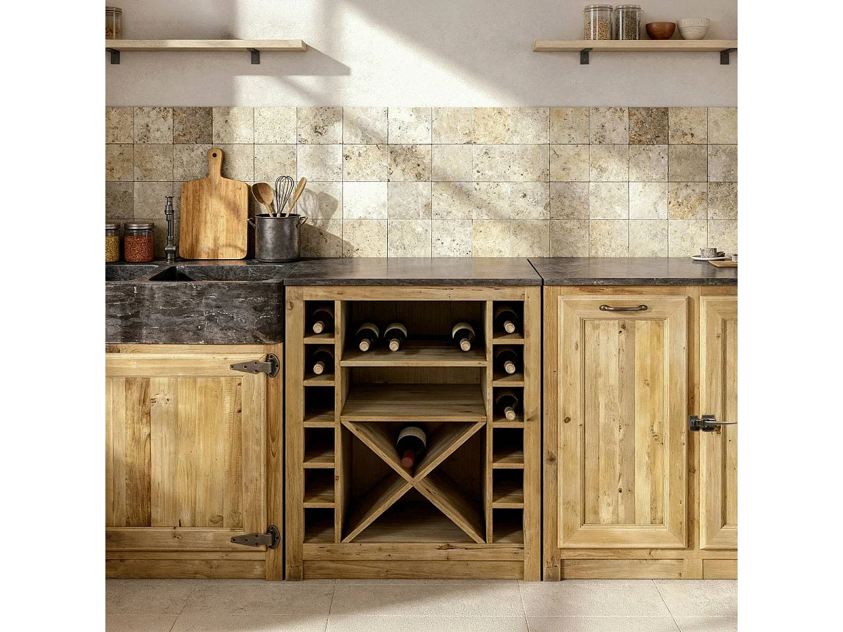 Meuble bas de cuisine range-bouteilles Champêtre