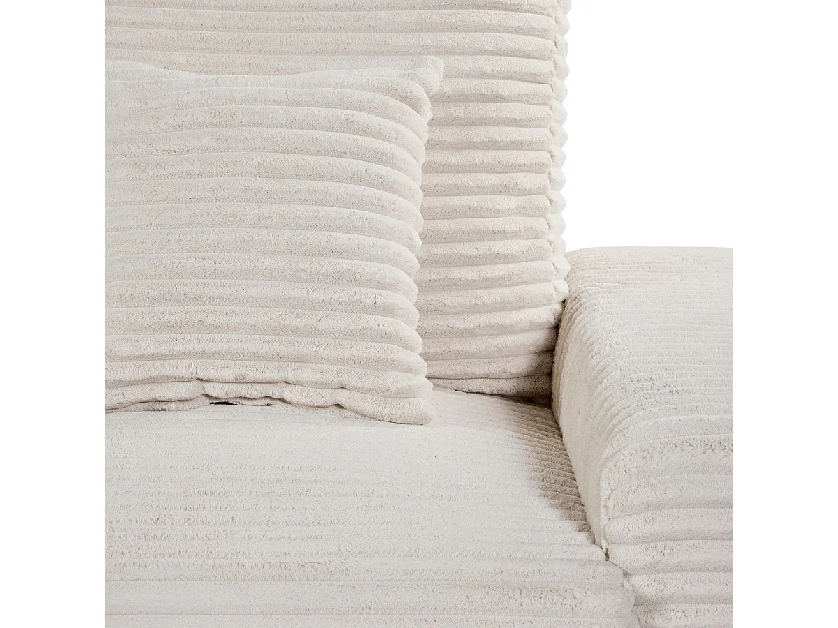 Canapé d'angle droit convertible en tissu velours côtelé crème avec 2 coussins - ELKO