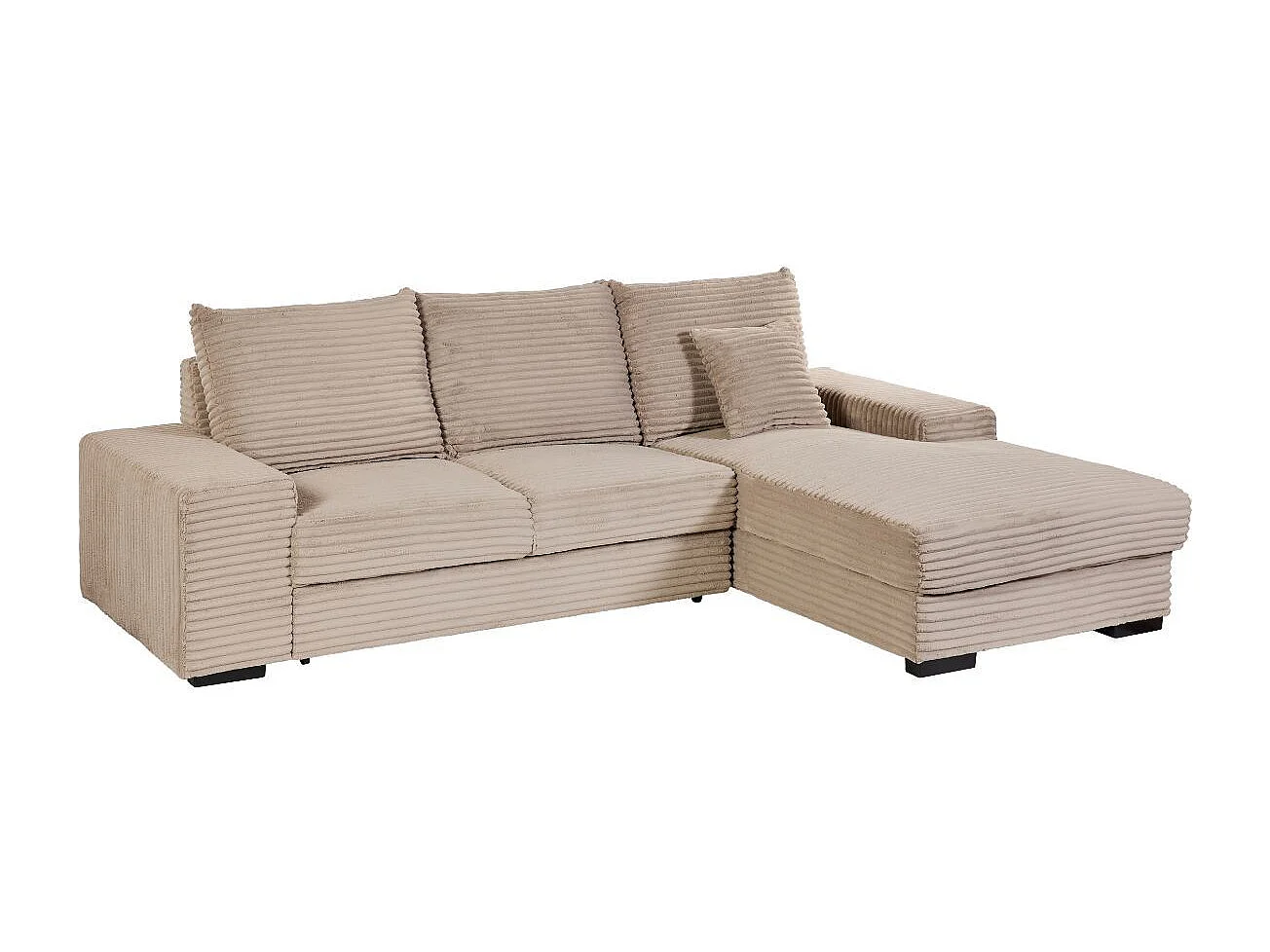 Canapé d'angle droit convertible en tissu velours côtelé taupe avec 2 coussins - ELKO