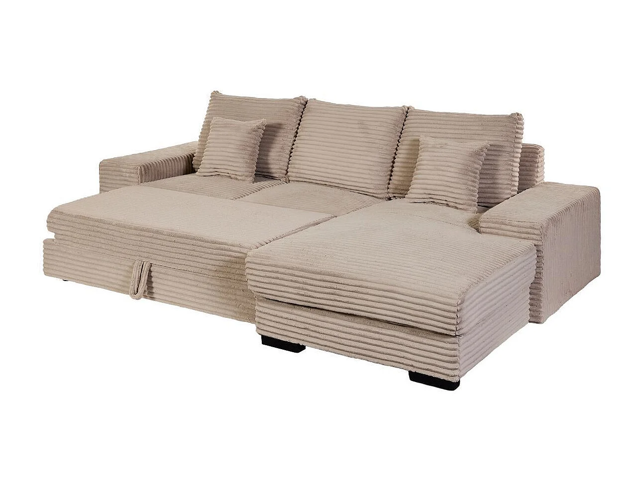Canapé d'angle droit convertible en tissu velours côtelé taupe avec 2 coussins - ELKO