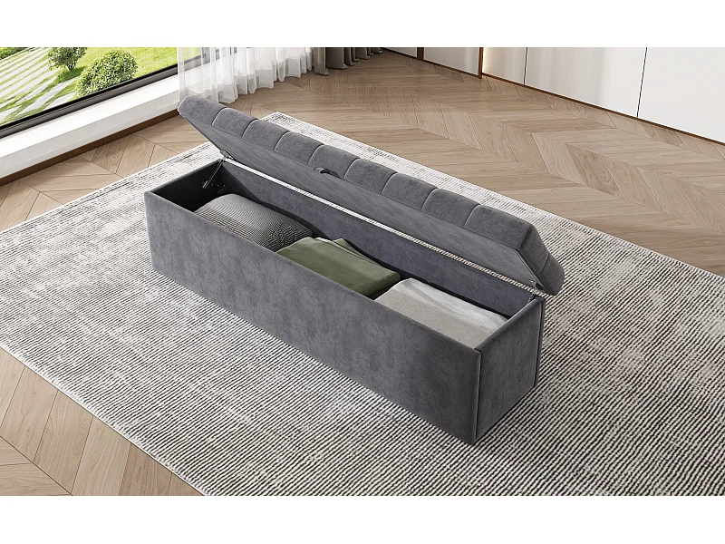 Tabouret en velours gris avec rangement 138 x 41 x 42 cm
