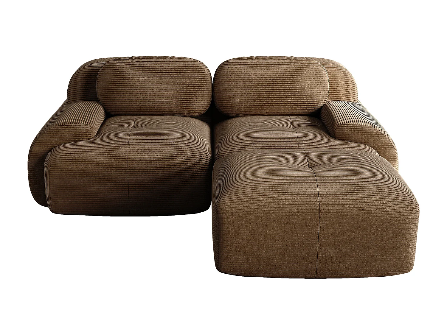 Divano due posti con poggiapiedi e cuscini - Velluto a coste marrone