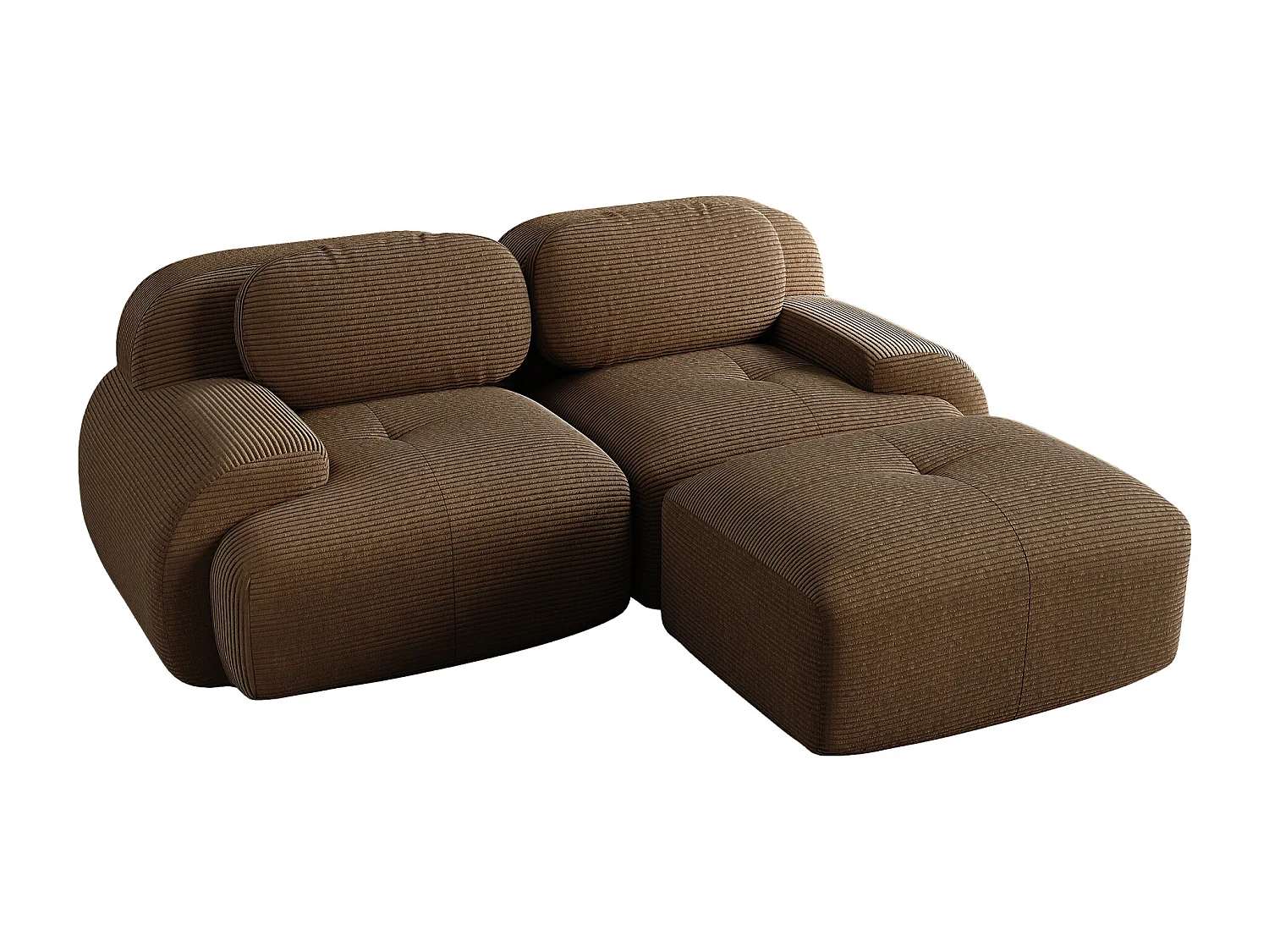 Divano due posti con poggiapiedi e cuscini - Velluto a coste marrone