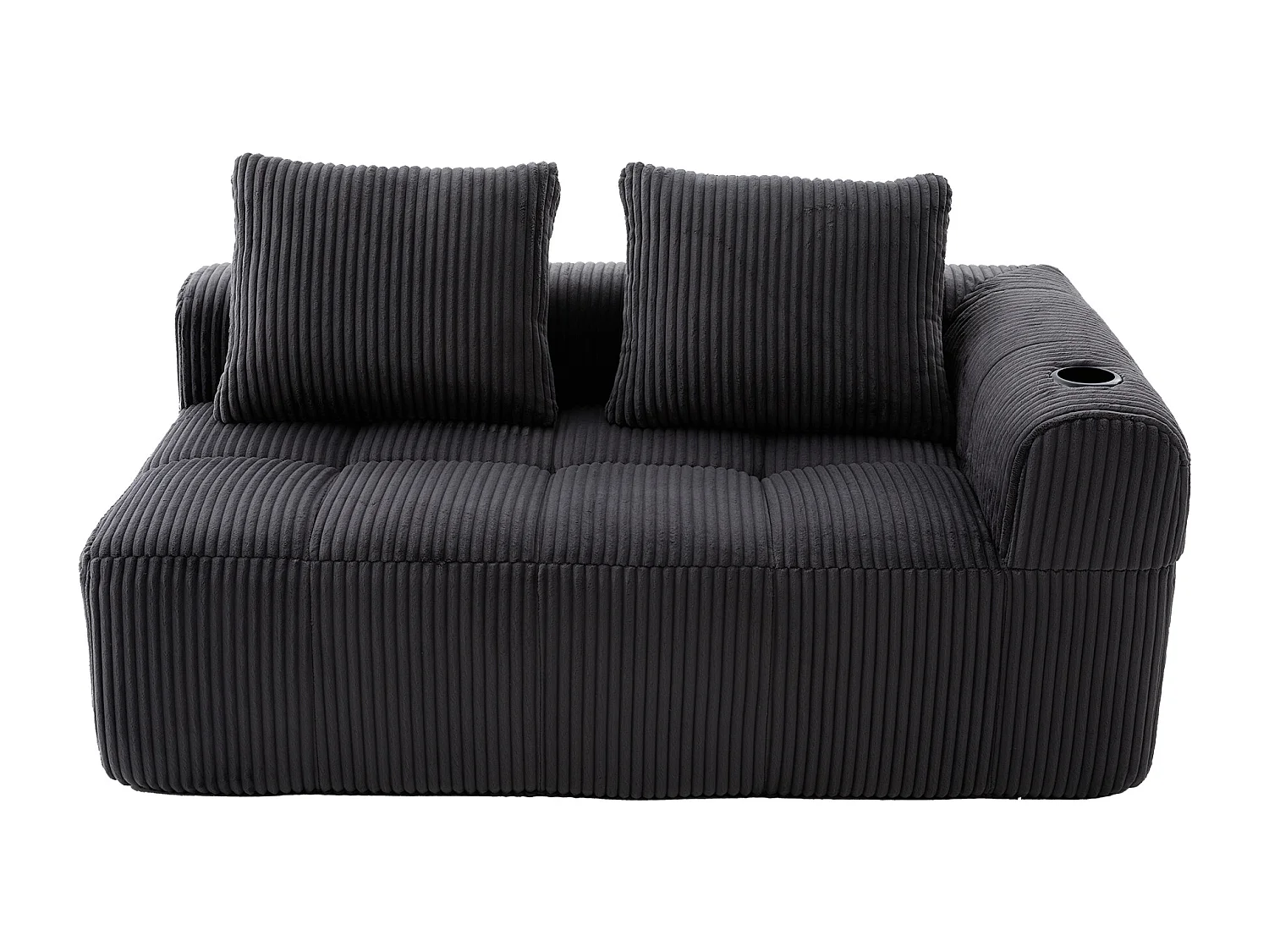 Canapé 2 place avec coussin et poche latérale - Velours côtelé - Gris foncé