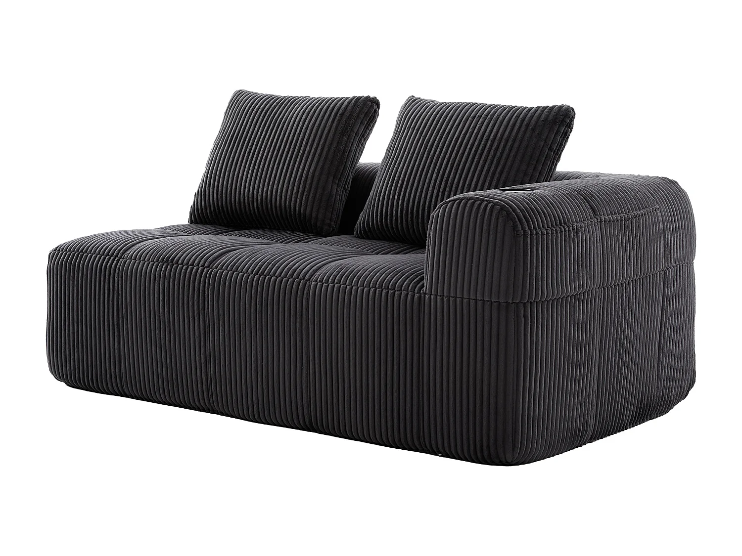 Canapé 2 place avec coussin et poche latérale - Velours côtelé - Gris foncé