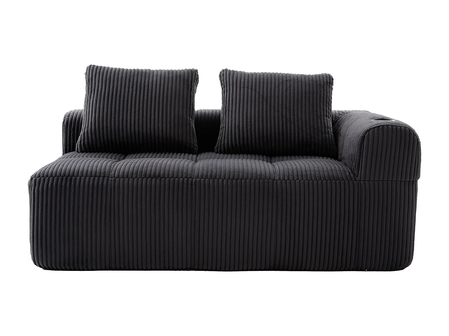 Canapé 2 place avec coussin et poche latérale - Velours côtelé - Gris foncé