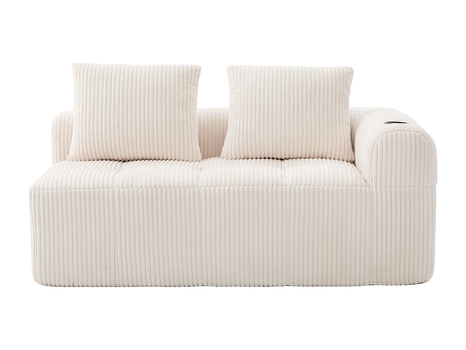 Canapé 2 place avec coussin et poche latérale - Velours côtelé - Beige