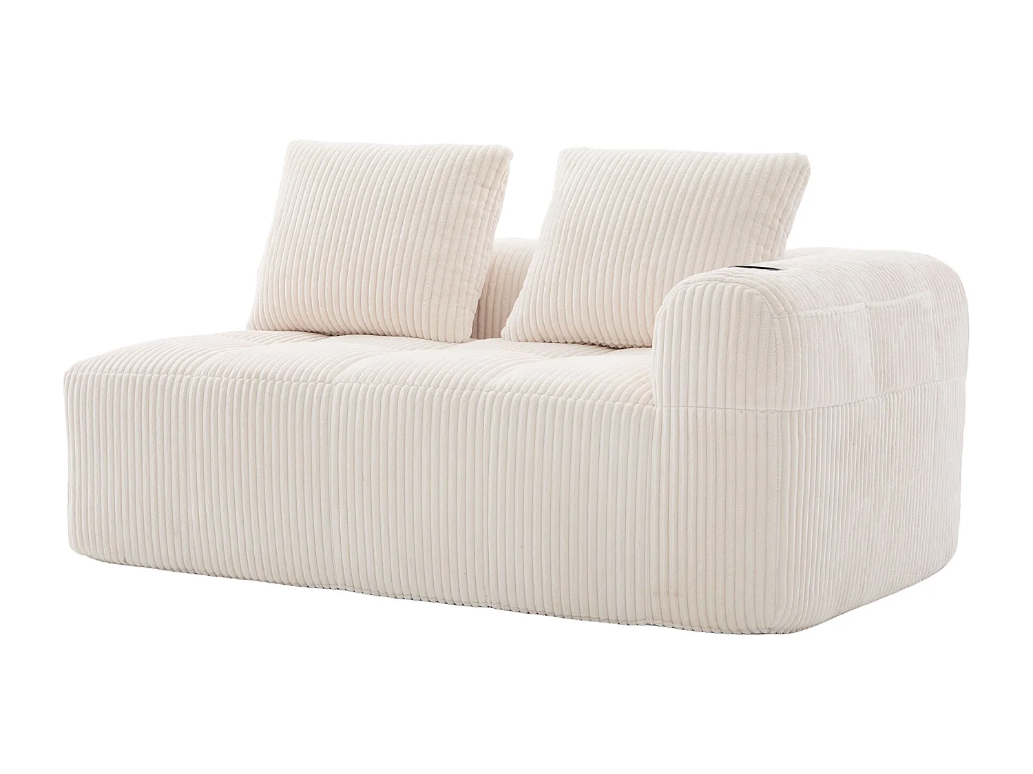 Canapé 2 place avec coussin et poche latérale - Velours côtelé - Beige