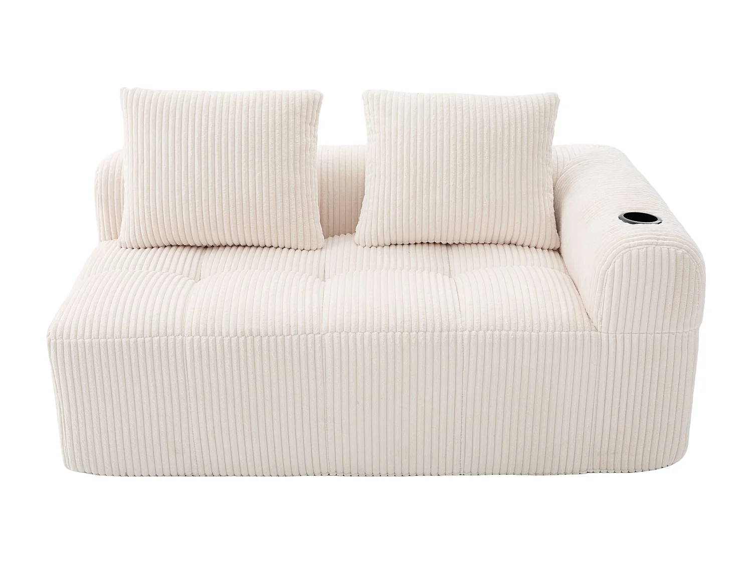 Canapé 2 place avec coussin et poche latérale - Velours côtelé - Beige