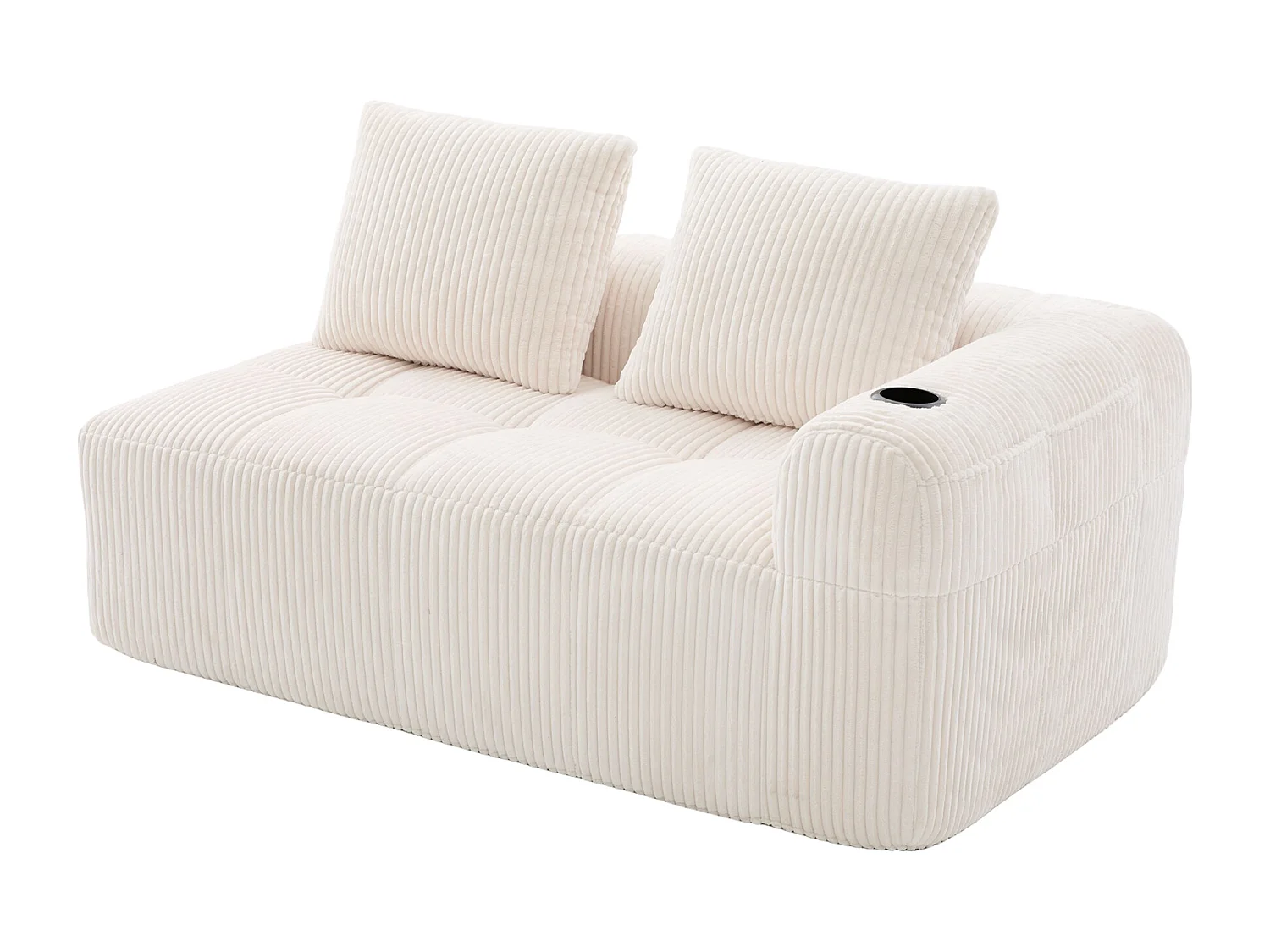 Canapé 2 place avec coussin et poche latérale - Velours côtelé - Beige