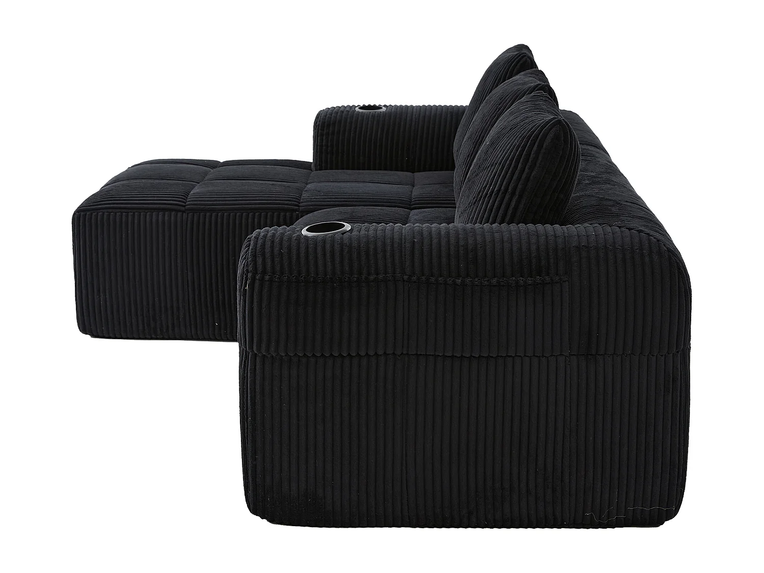 Divano in velluto a coste a 4 posti - 3 cuscini e tasca laterale - Nero