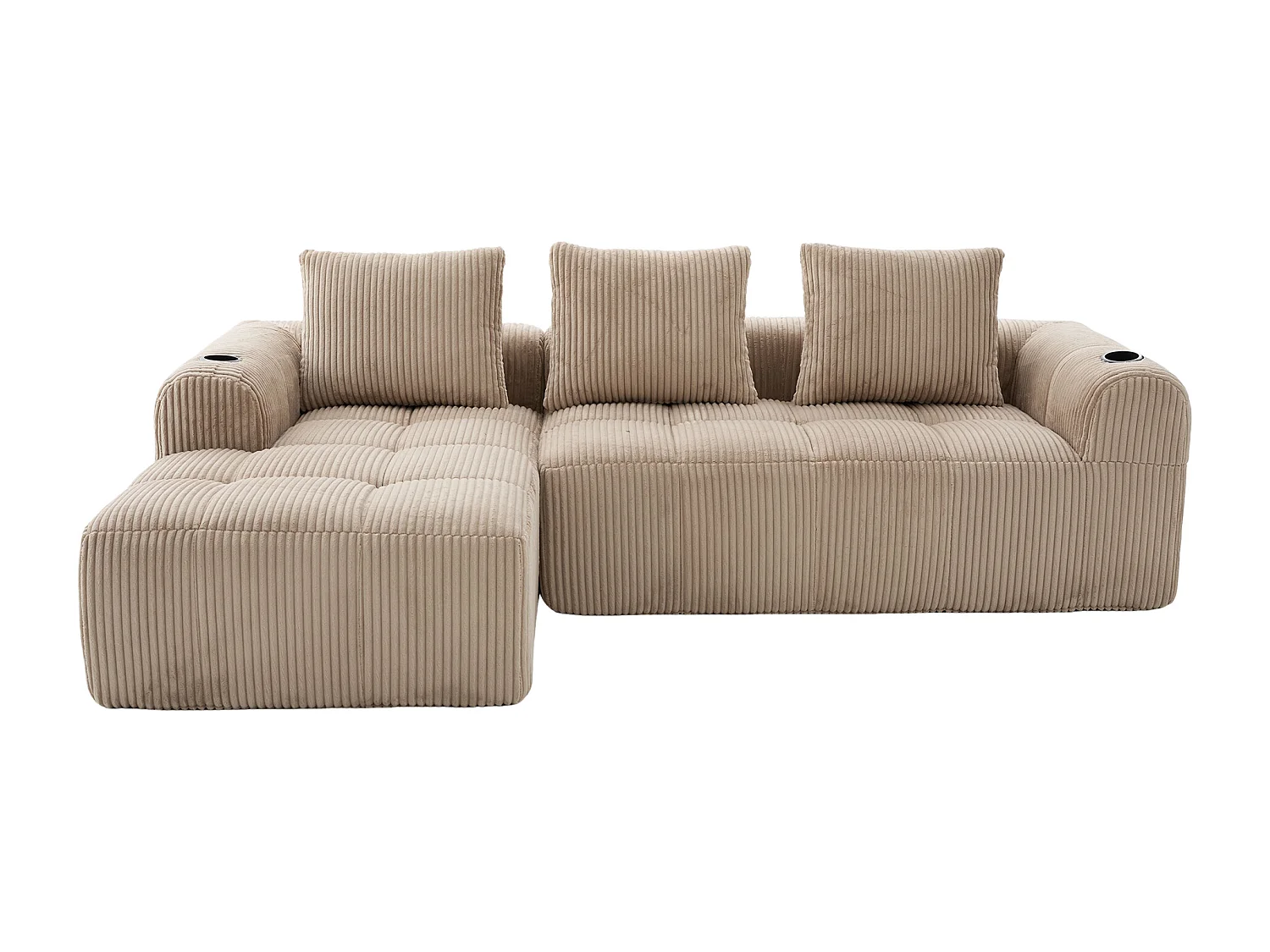Divano in velluto a coste a 4 posti - 3 cuscini e tasca laterale - Colore cachi