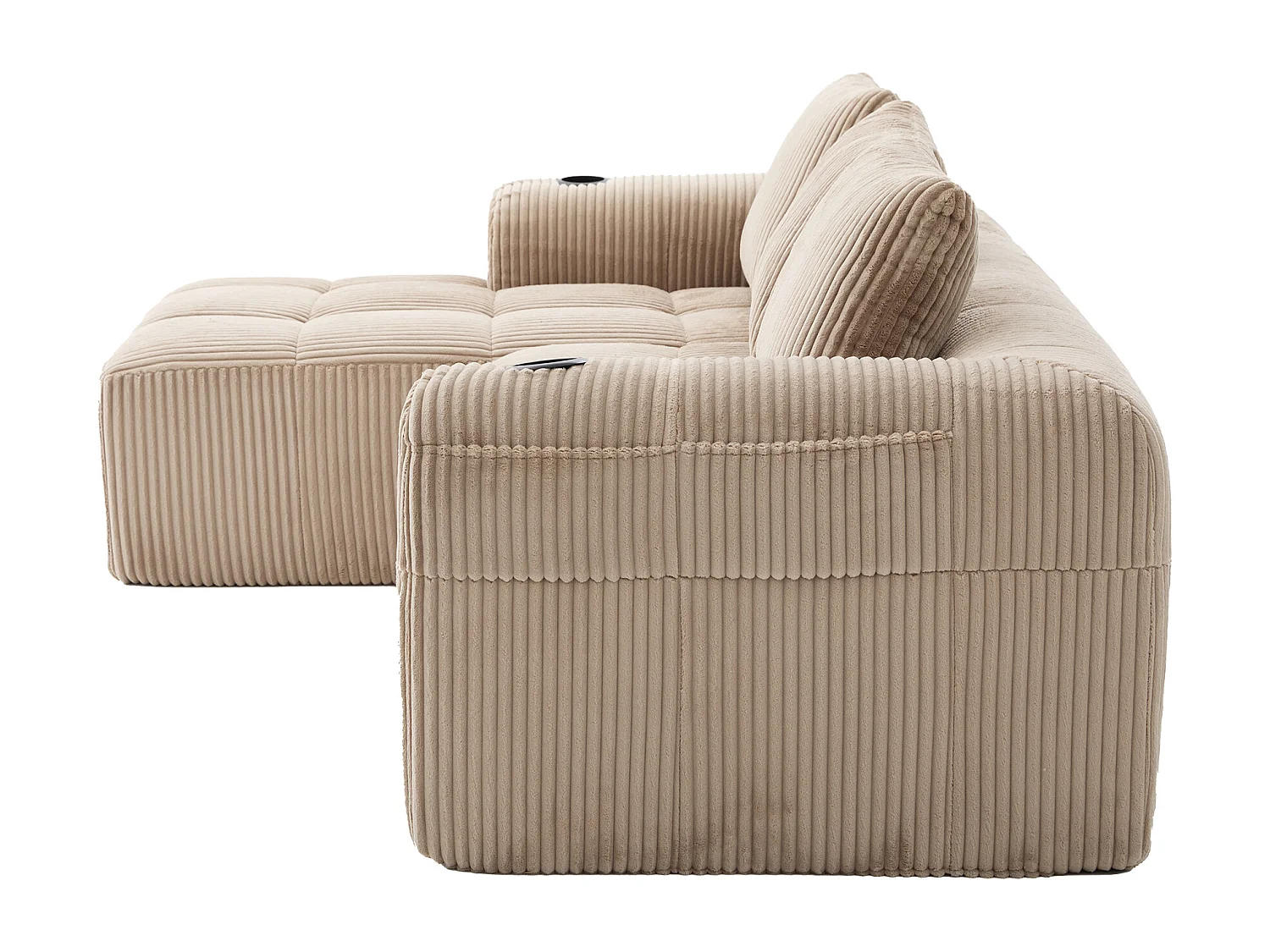 Divano in velluto a coste a 4 posti - 3 cuscini e tasca laterale - Colore cachi