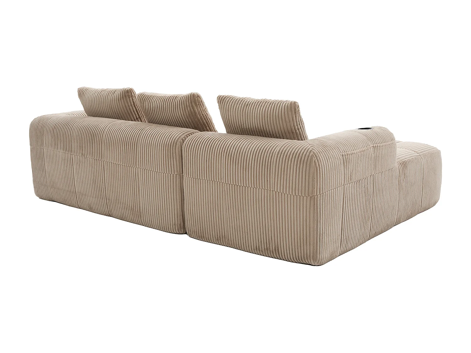 Divano in velluto a coste a 4 posti - 3 cuscini e tasca laterale - Colore cachi