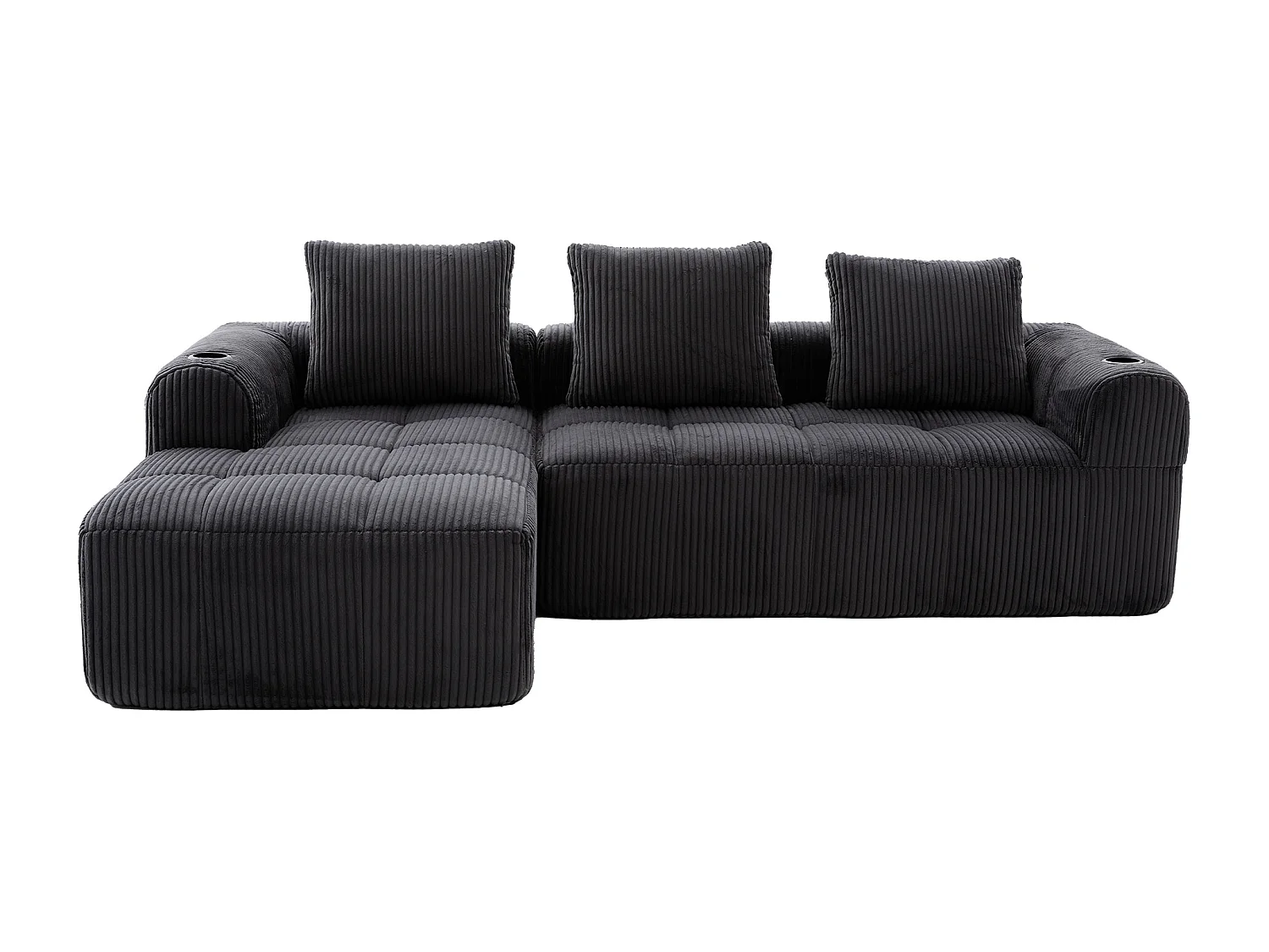 Divano in velluto a coste a 4 posti - 3 cuscini e tasca laterale - Grigio scuro