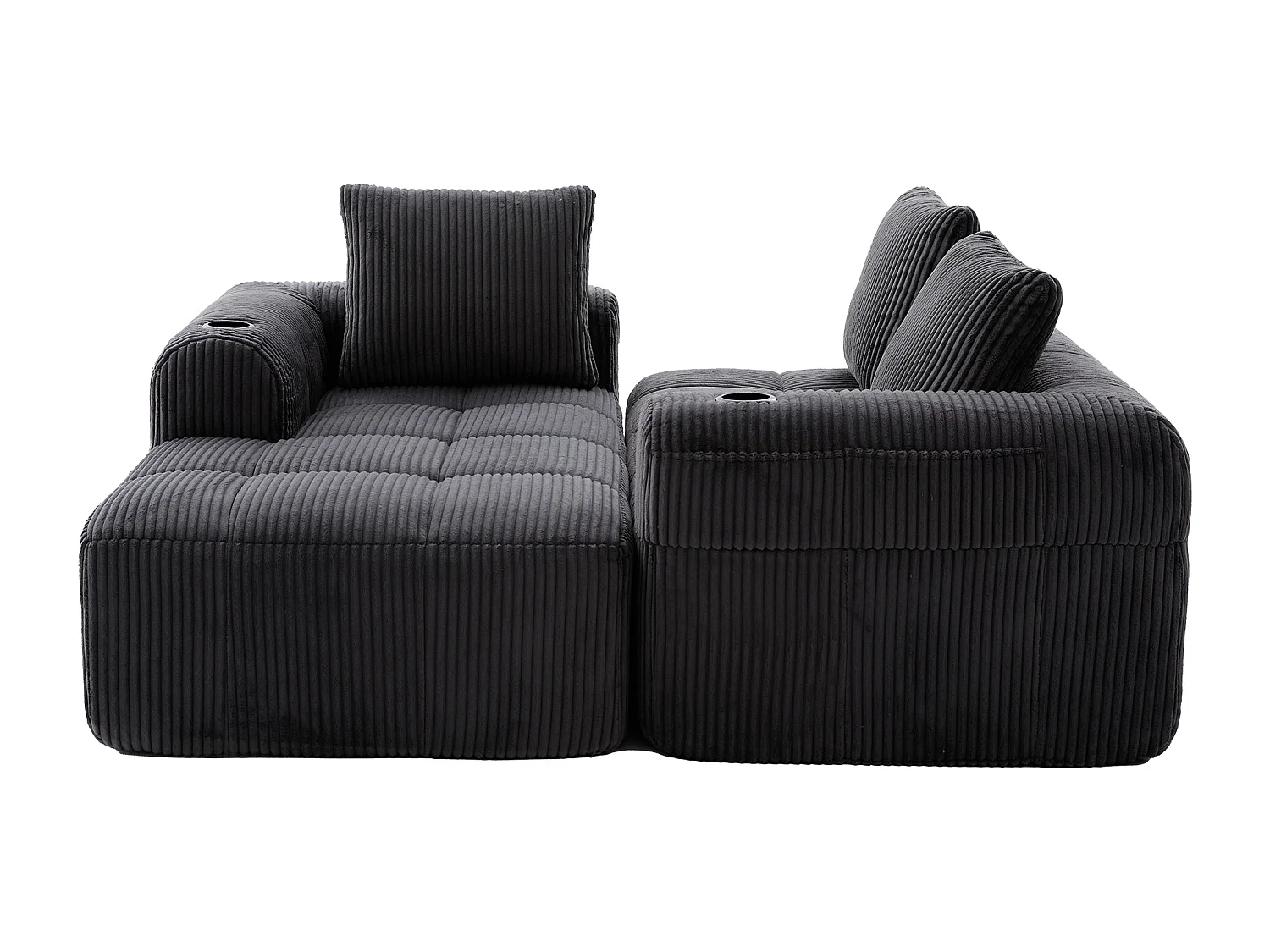 Divano in velluto a coste a 4 posti - 3 cuscini e tasca laterale - Grigio scuro