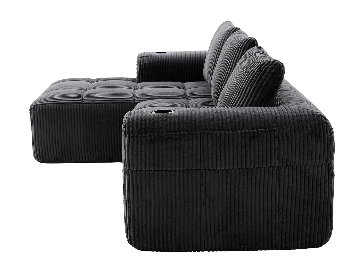 Divano in velluto a coste a 4 posti - 3 cuscini e tasca laterale - Grigio scuro