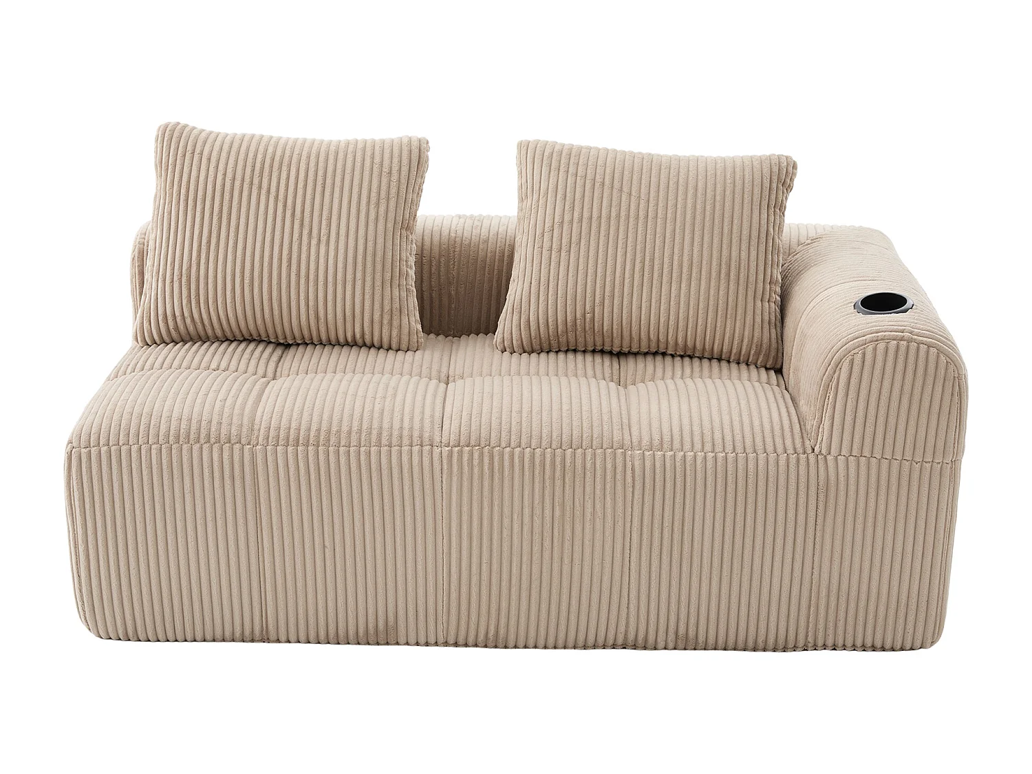 Canapé 2 place avec coussin et poche latérale - Velours côtelé - Couleur kaki