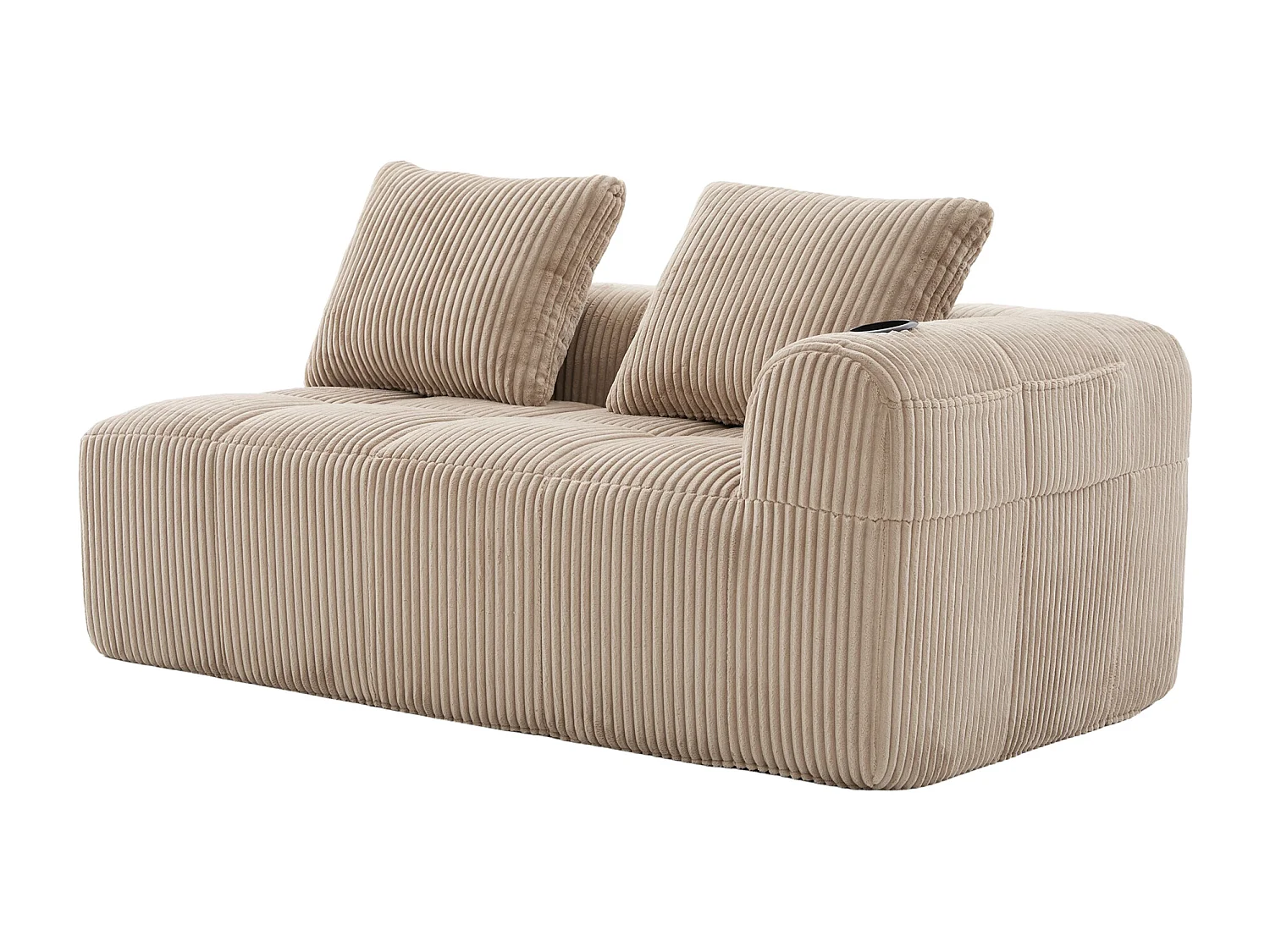 Canapé 2 place avec coussin et poche latérale - Velours côtelé - Couleur kaki