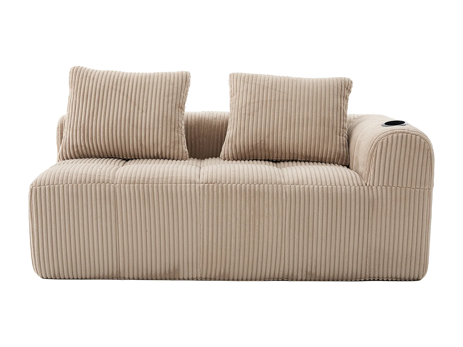 Canapé 2 place avec coussin et poche latérale - Velours côtelé - Couleur kaki