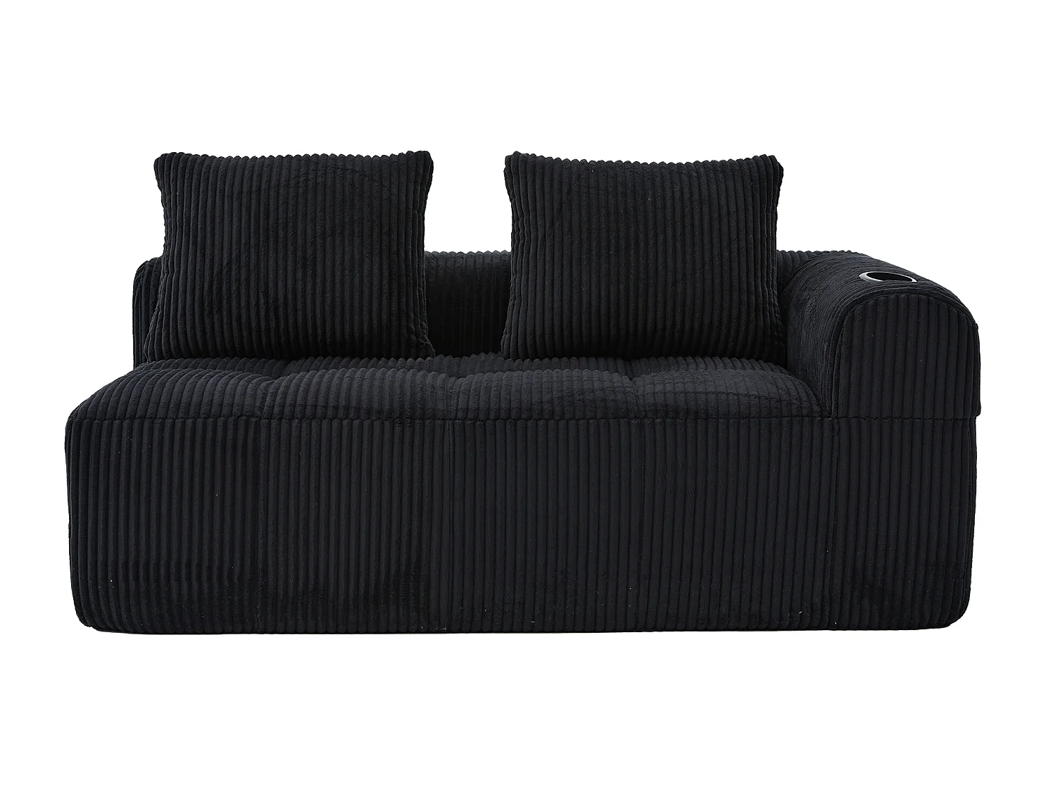 Canapé 2 place avec coussin et poche latérale - Velours côtelé - Noir