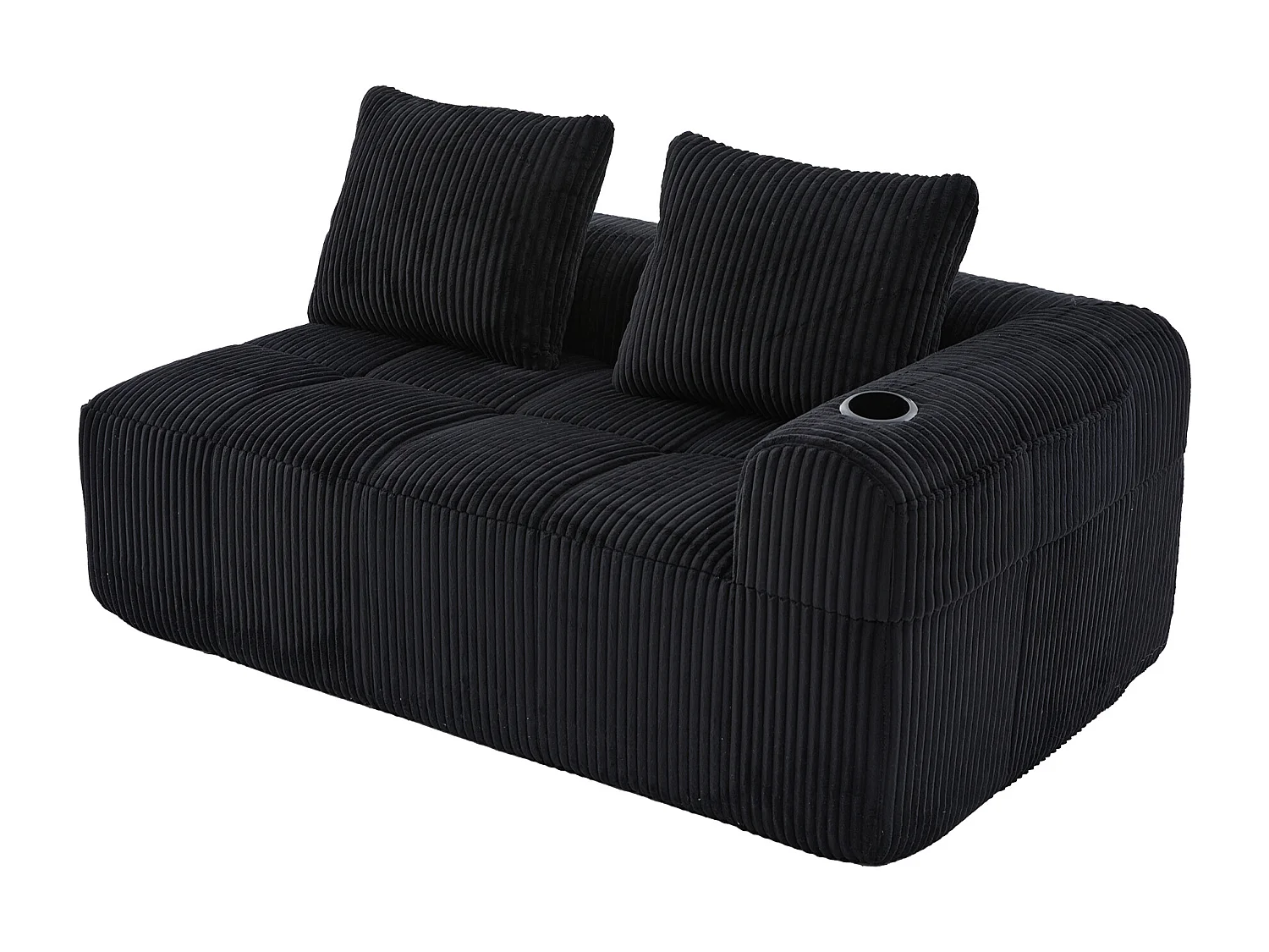 Canapé 2 place avec coussin et poche latérale - Velours côtelé - Noir