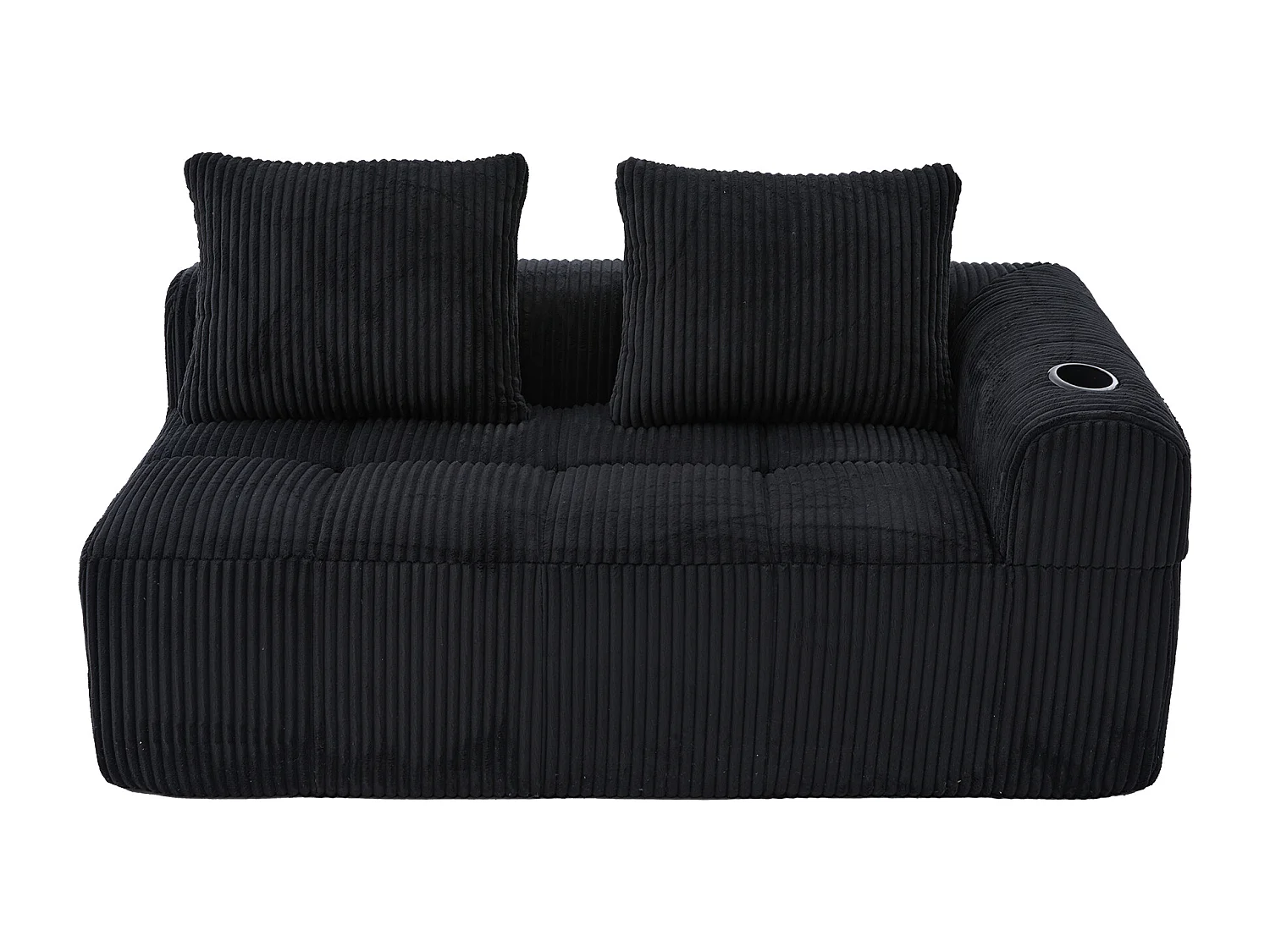 Canapé 2 place avec coussin et poche latérale - Velours côtelé - Noir