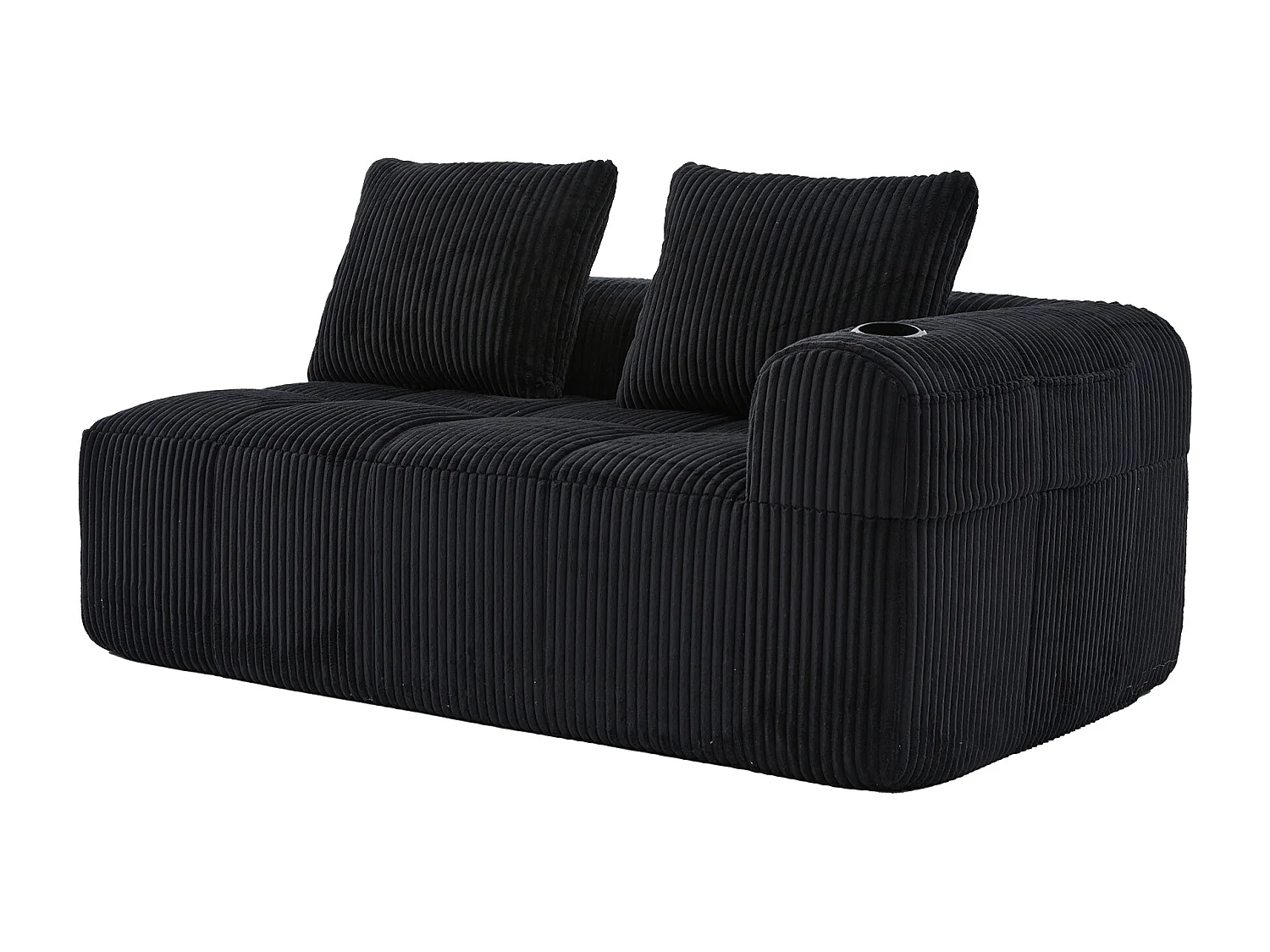 Canapé 2 place avec coussin et poche latérale - Velours côtelé - Noir