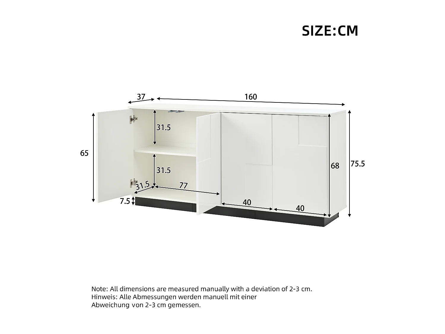 Credenza laccata lucida con 4 ante - Legno PB - Bianco e nero