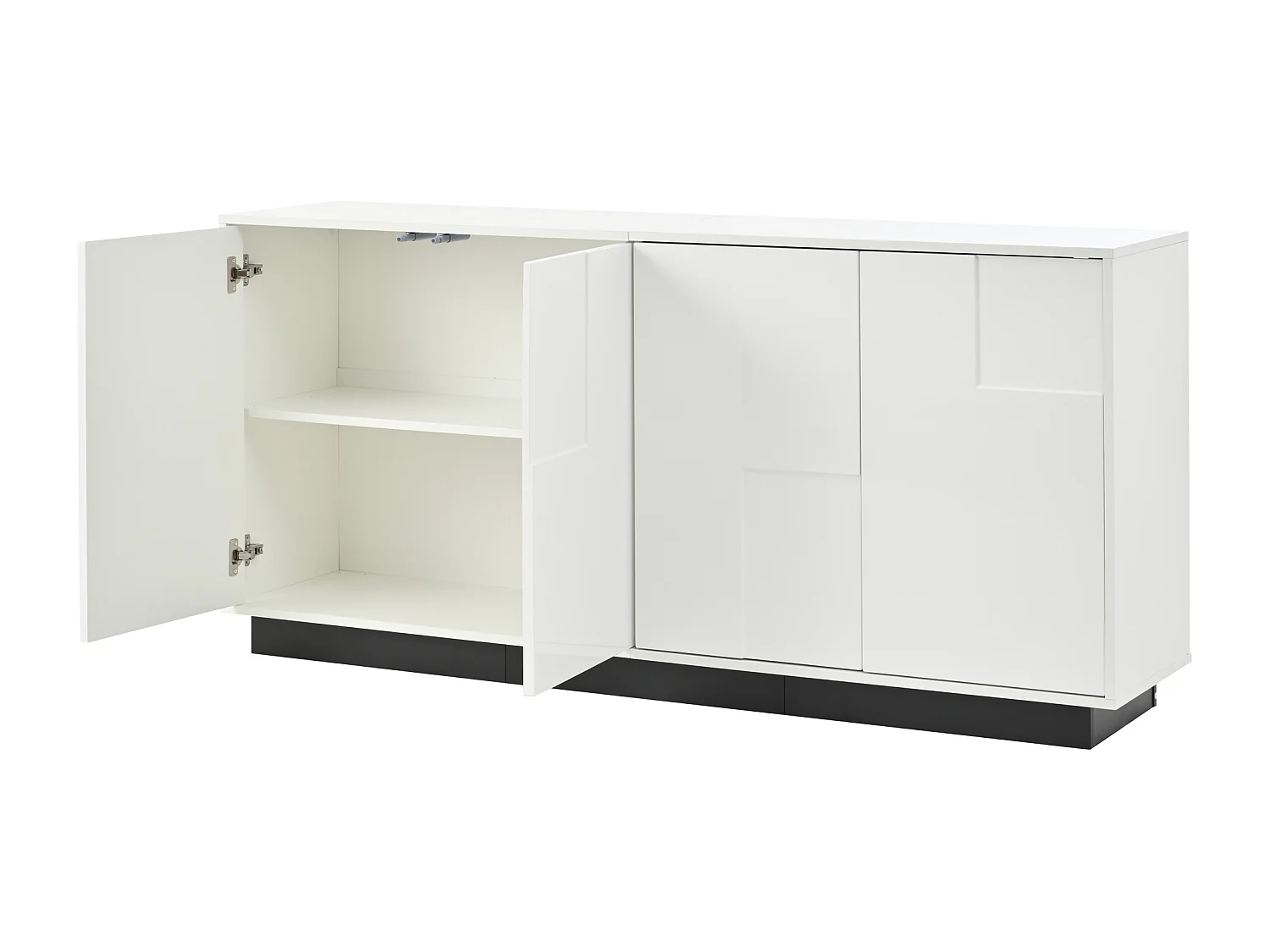 Credenza laccata lucida con 4 ante - Legno PB - Bianco e nero