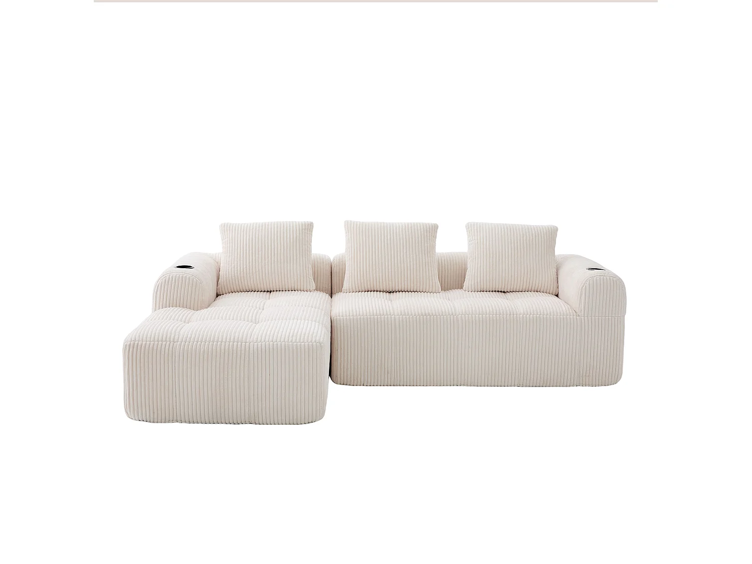 Divano in velluto a coste a 4 posti - 3 cuscini e tasca laterale - Beige