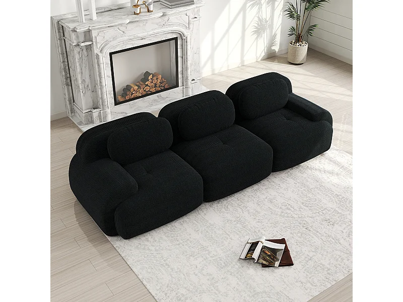 Divano in velluto a coste a 3 posti - Non necessita di montaggio - Nero