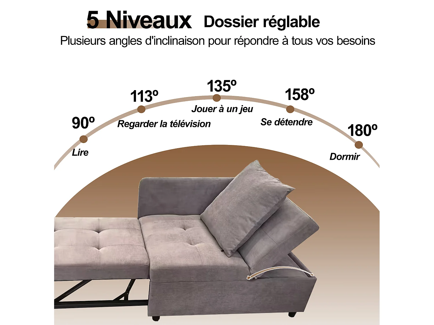 Poltrona convertível em sofá-cama - Encosto ajustável - Tecido de linho cinzento