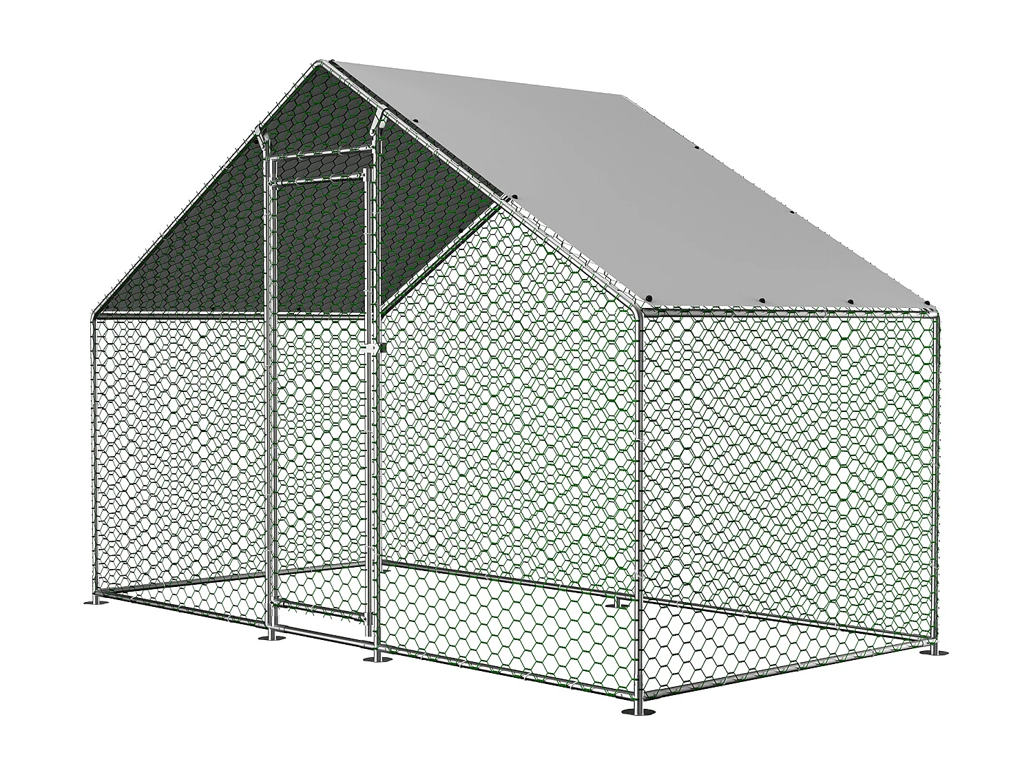 Metalen kippenhok met veiligheidsslot en waterdichte PE-hoes 3,03 x 1,57 x 2 m