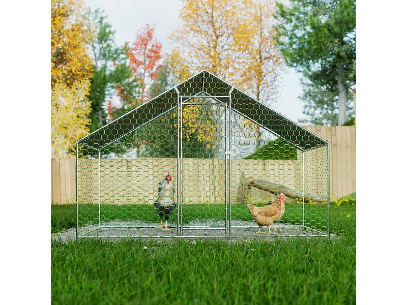 Metalen kippenhok met veiligheidsslot en waterdichte PE-hoes 3,03 x 1,57 x 2 m