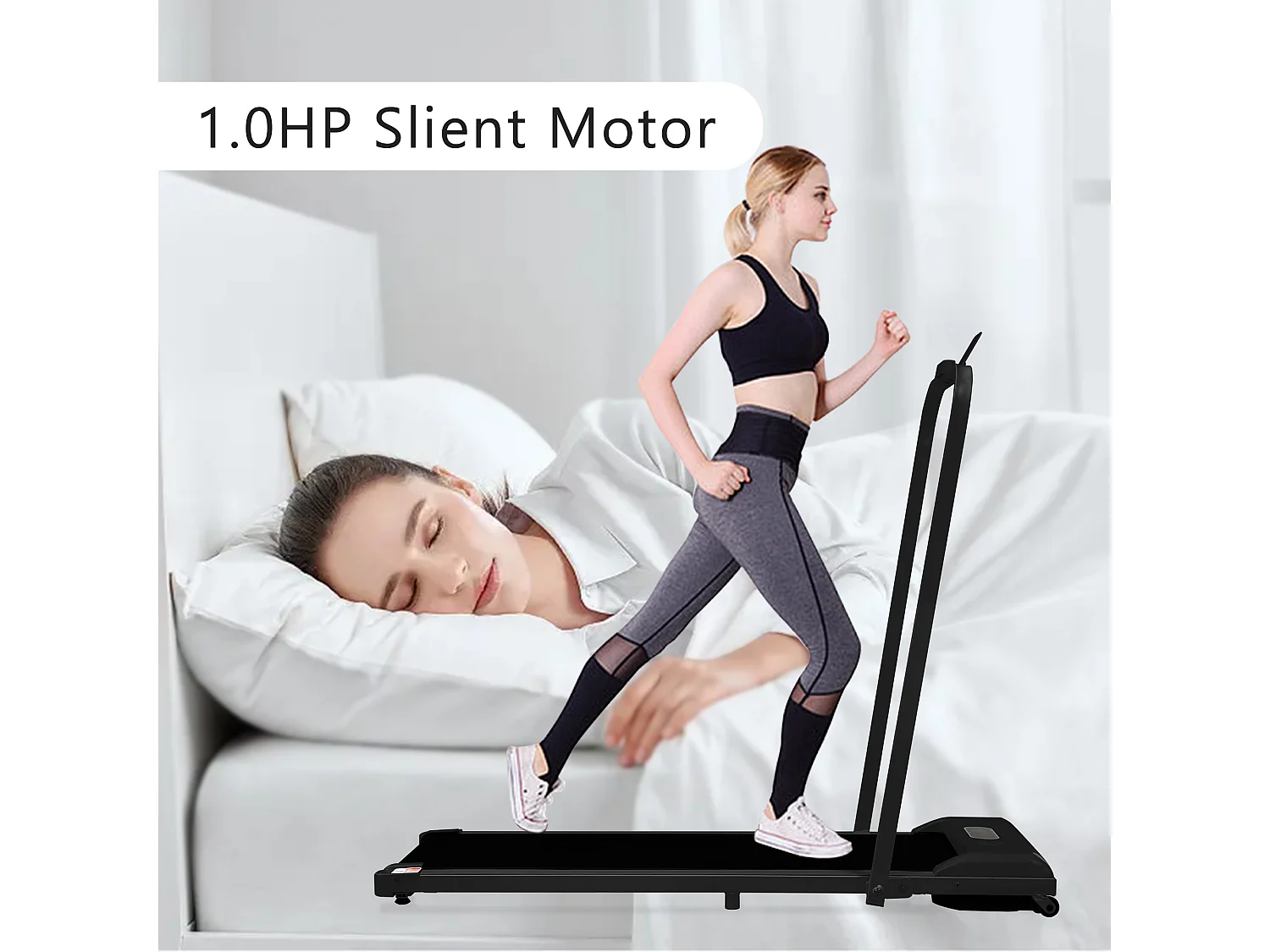 Laufband mit LED-Bildschirm, Bluetooth-Lautsprecher und Ständer – Schwarz