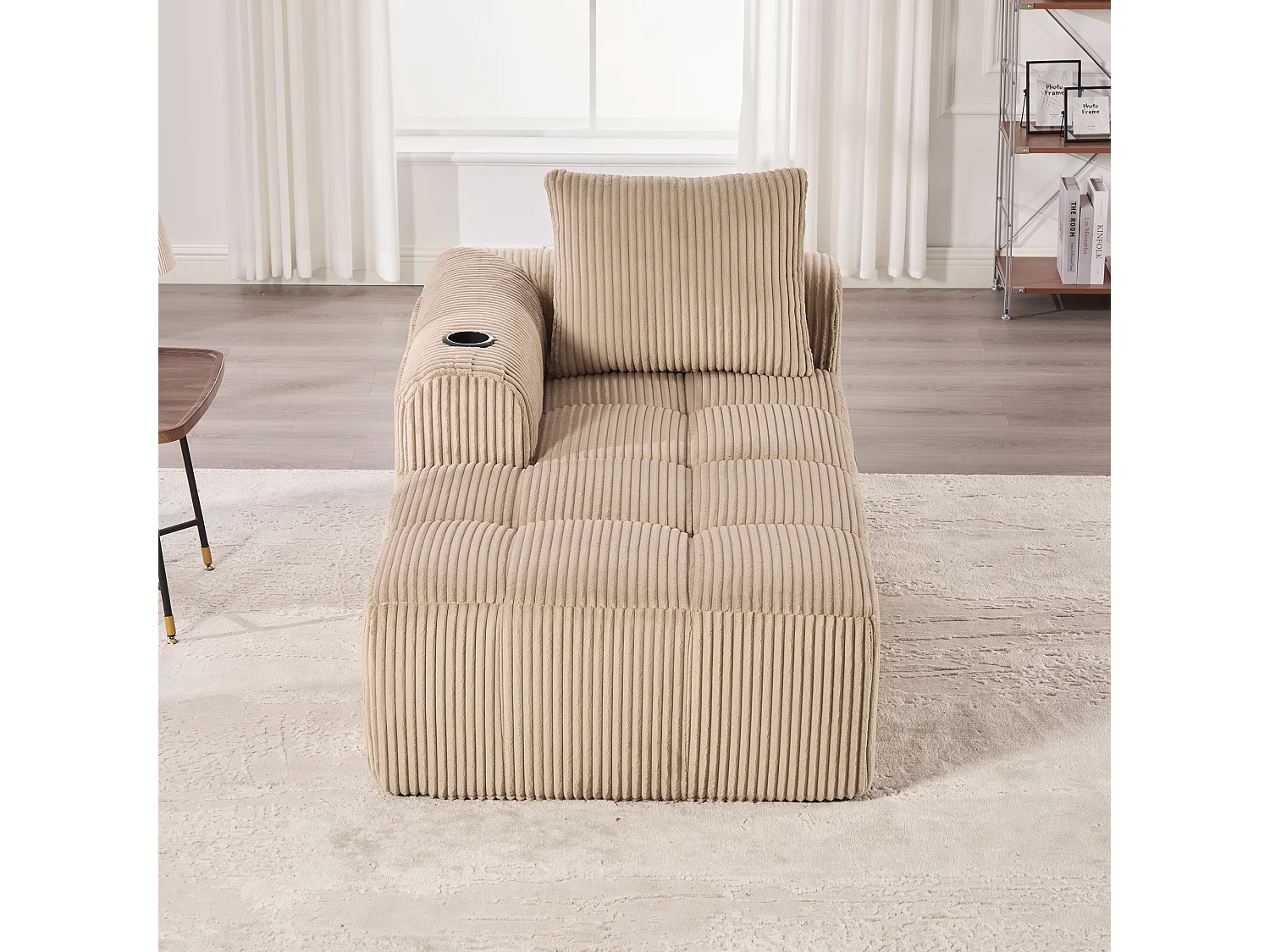 Relaxbank van corduroy met zijvak - Geen montage nodig - Khaki kleur