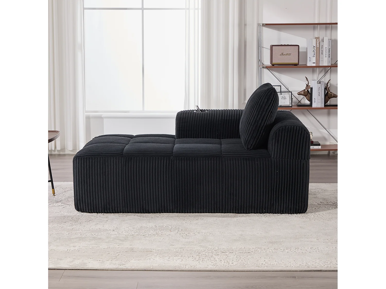 Ligbank van corduroy met zijvak - Geen montage nodig - Zwart