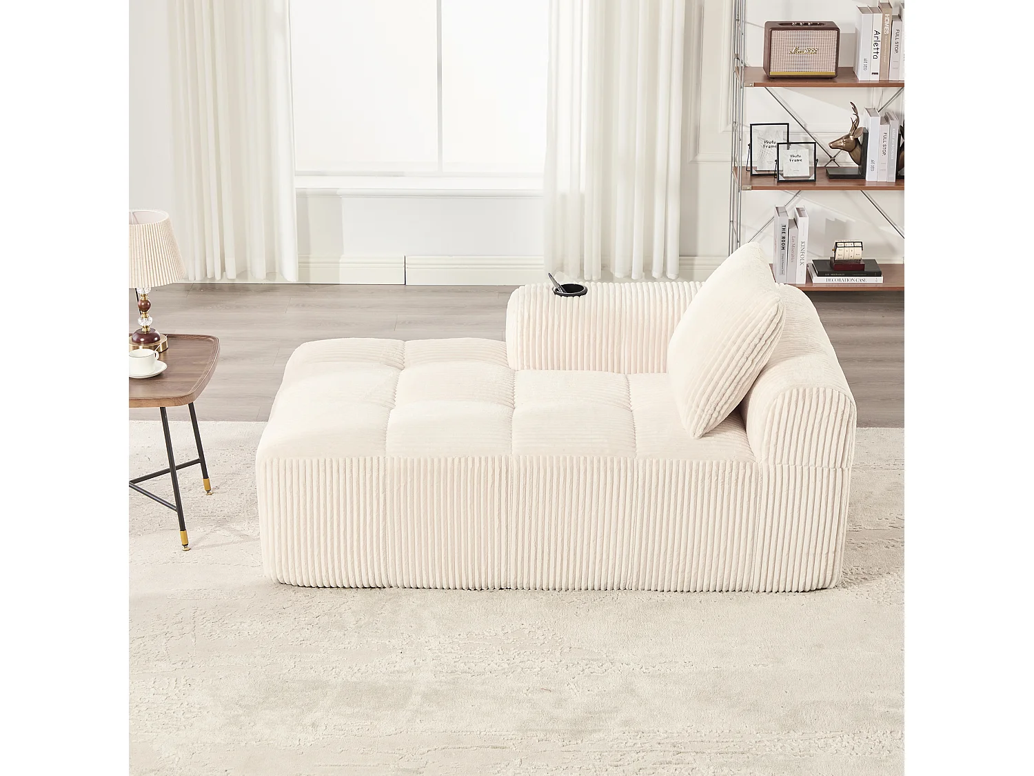 Relaxbank van corduroy met zijvak - Geen montage nodig - Beige