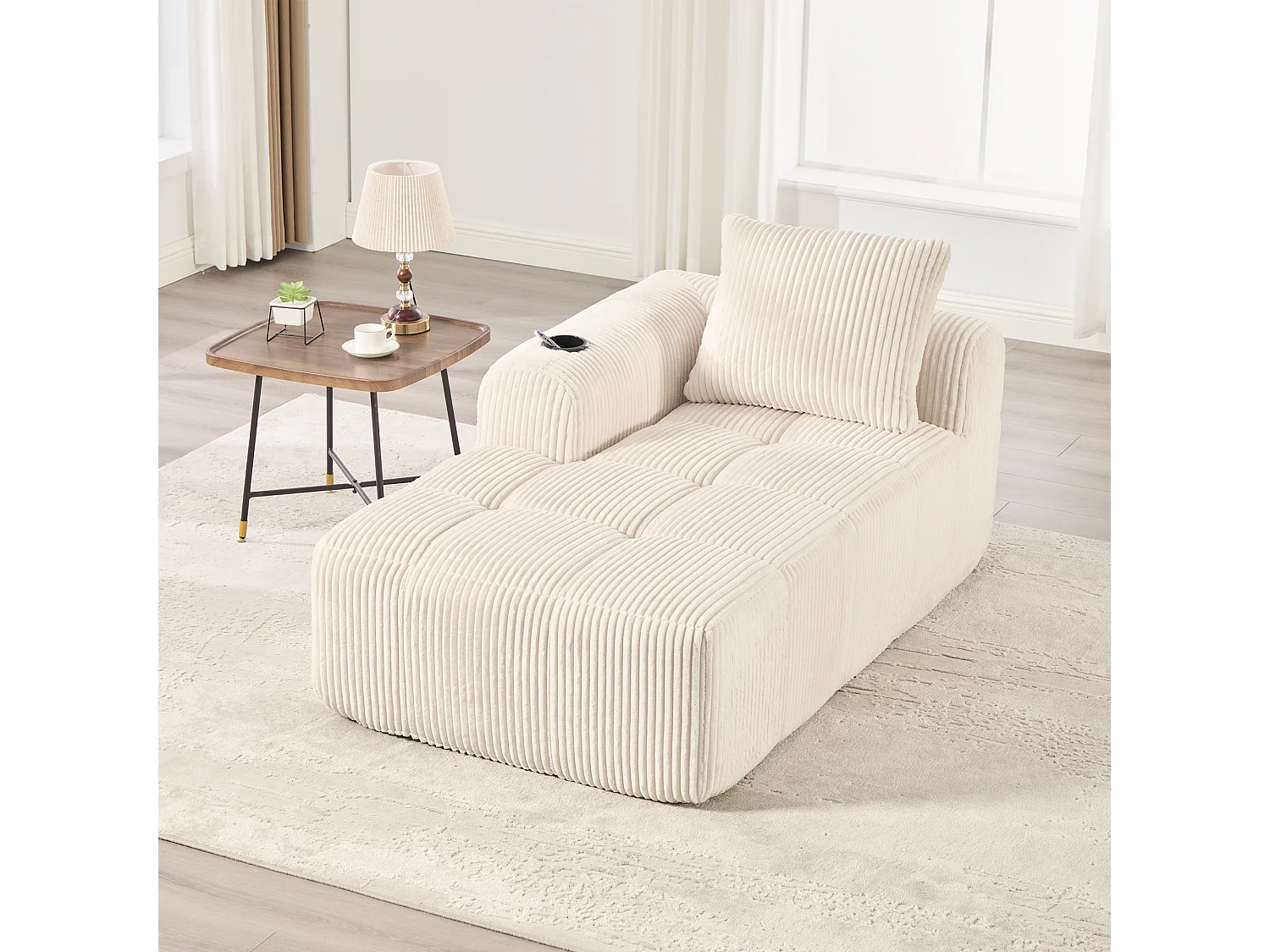 Relaxbank van corduroy met zijvak - Geen montage nodig - Beige